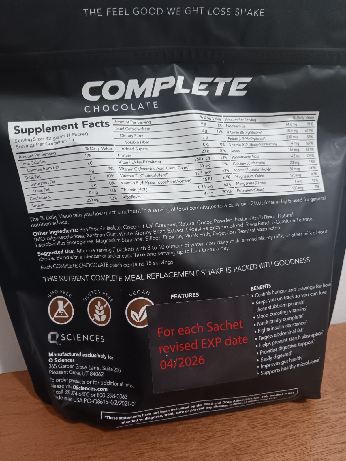 Q Sciences Complete Chocolate The Feel Good Weight Loss Shake 15 Servings