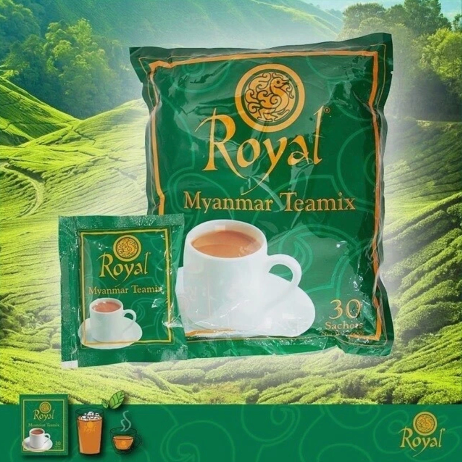 Royal Myanmar Tea Mix 3 Pack Burmese Milk Tea Instant | Laphet Yay 30 Sachets