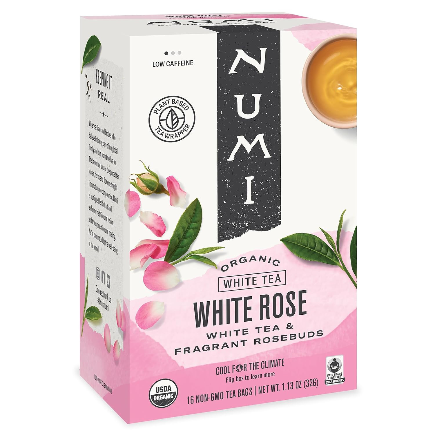 Numi Organic Tea White Rose, 16 Count Box of Tea Bags (Pack of 3) White Tea