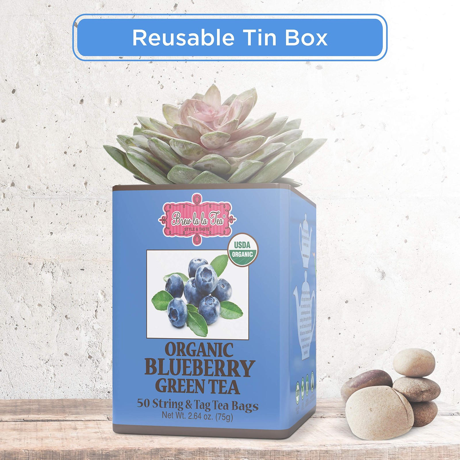 Brew La Organic Green Tea – Natural 50 Count (Pack of 1), Blueberry
