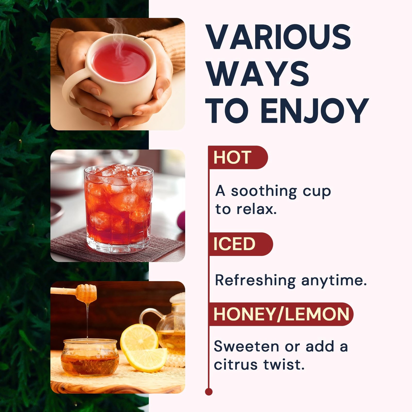 Hibiscus Tea Bags, Hibiscus Flower Herbal Tea Caffeine & Sugar Free, 50 Teabags