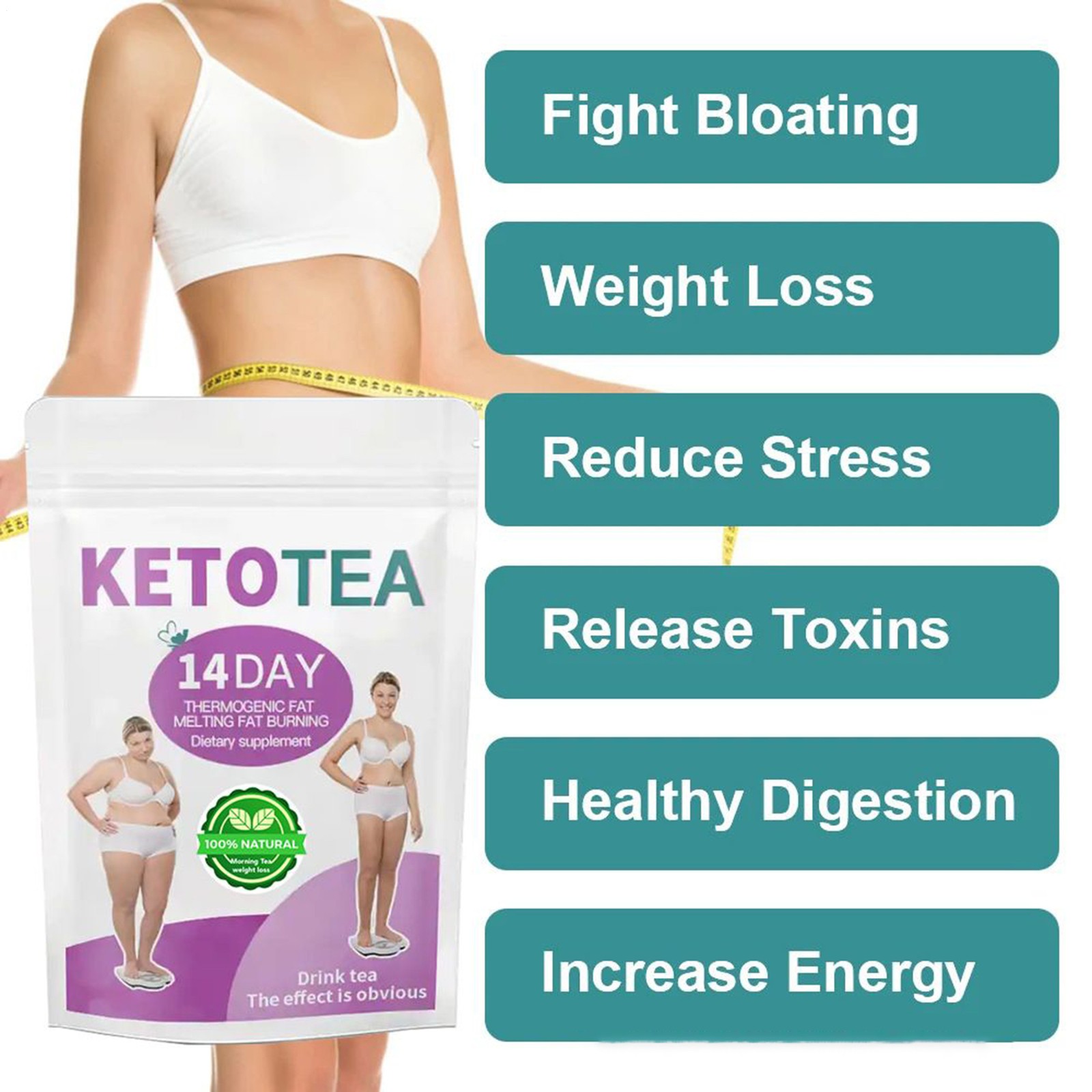 Organic Slim Green Tea Drink for Weight Loss Natural 14 Day Belly Cleansing Tea