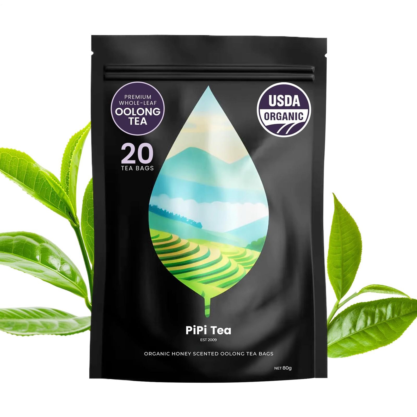 PiPi Tea Organic Oolong Tea Bags 20 Bags Cortisol & Calming Tea For Anxiety Tea