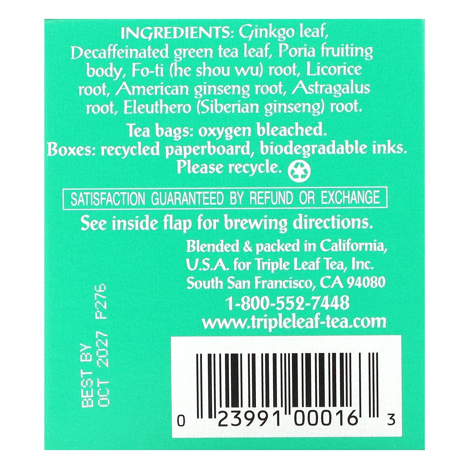 Ginkgo & Decaf Green Tea, 20 Tea Bags, 1.27 oz (36 g)