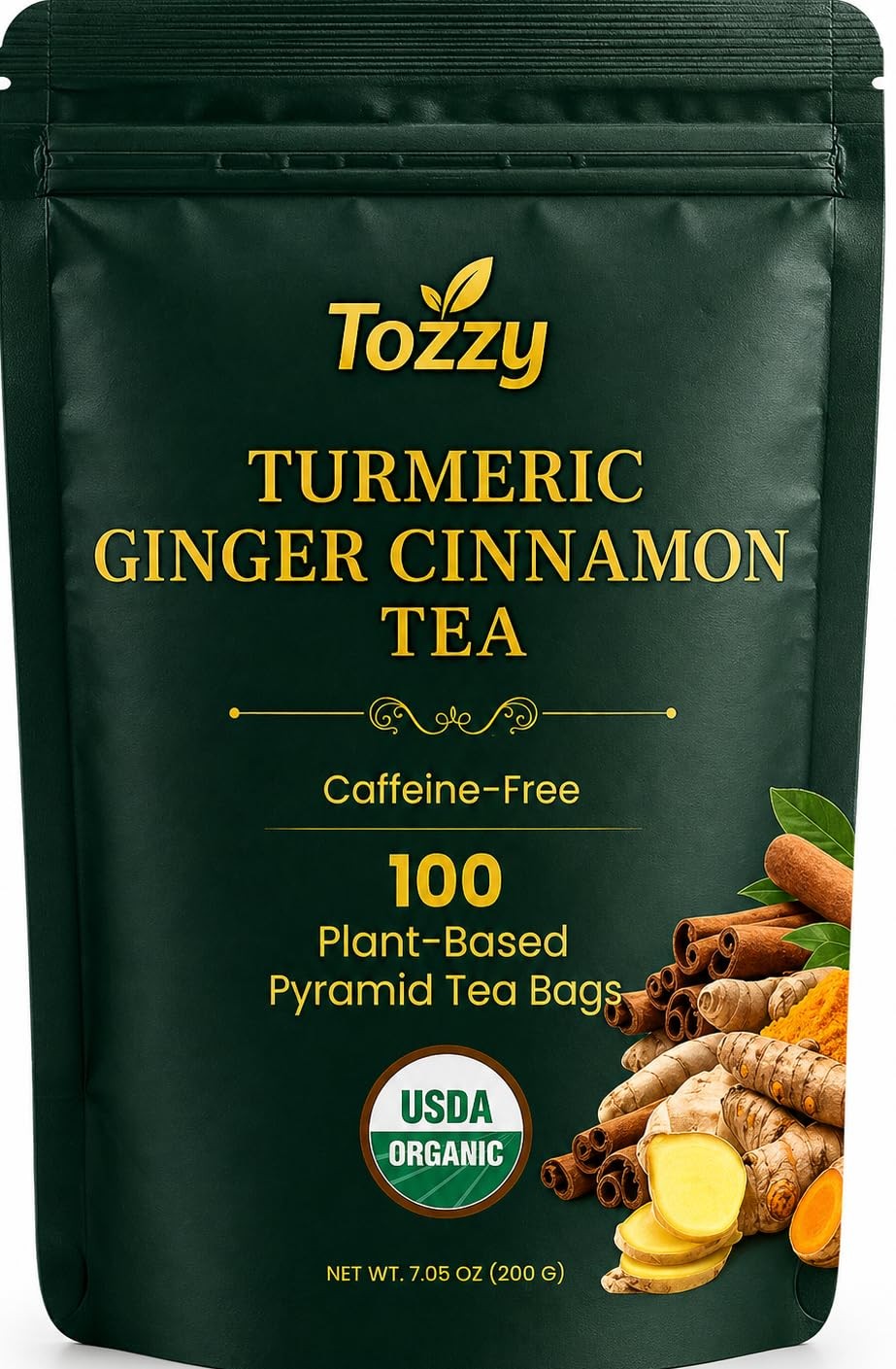 Tozzy Organic Turmeric,Ginger & Cinnamon Tea – 100 Count, PlantBased Pyramid …
