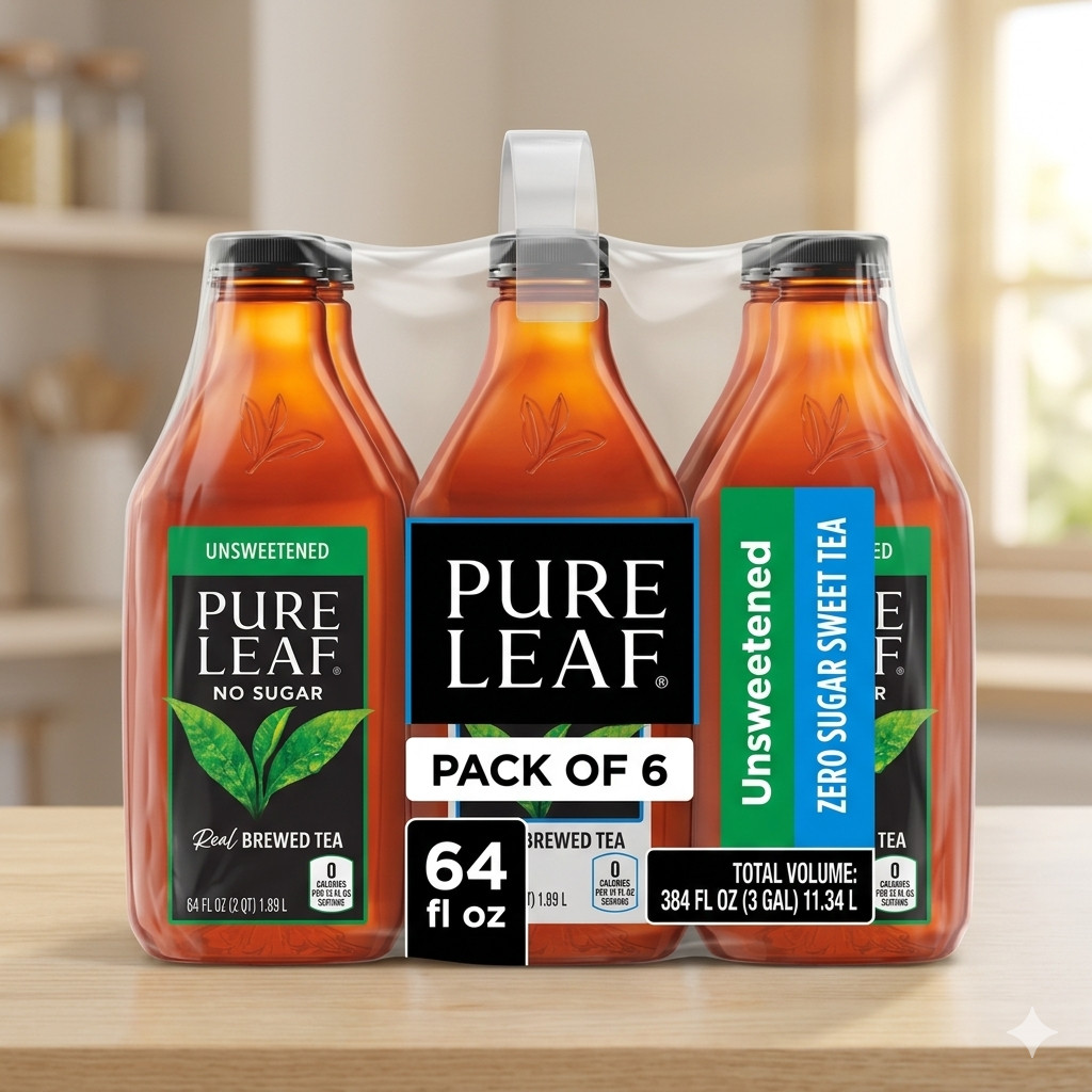 Pure Leaf Unsweetened & Zero Sugar Sweet Tea 64oz 6 Pack Variety