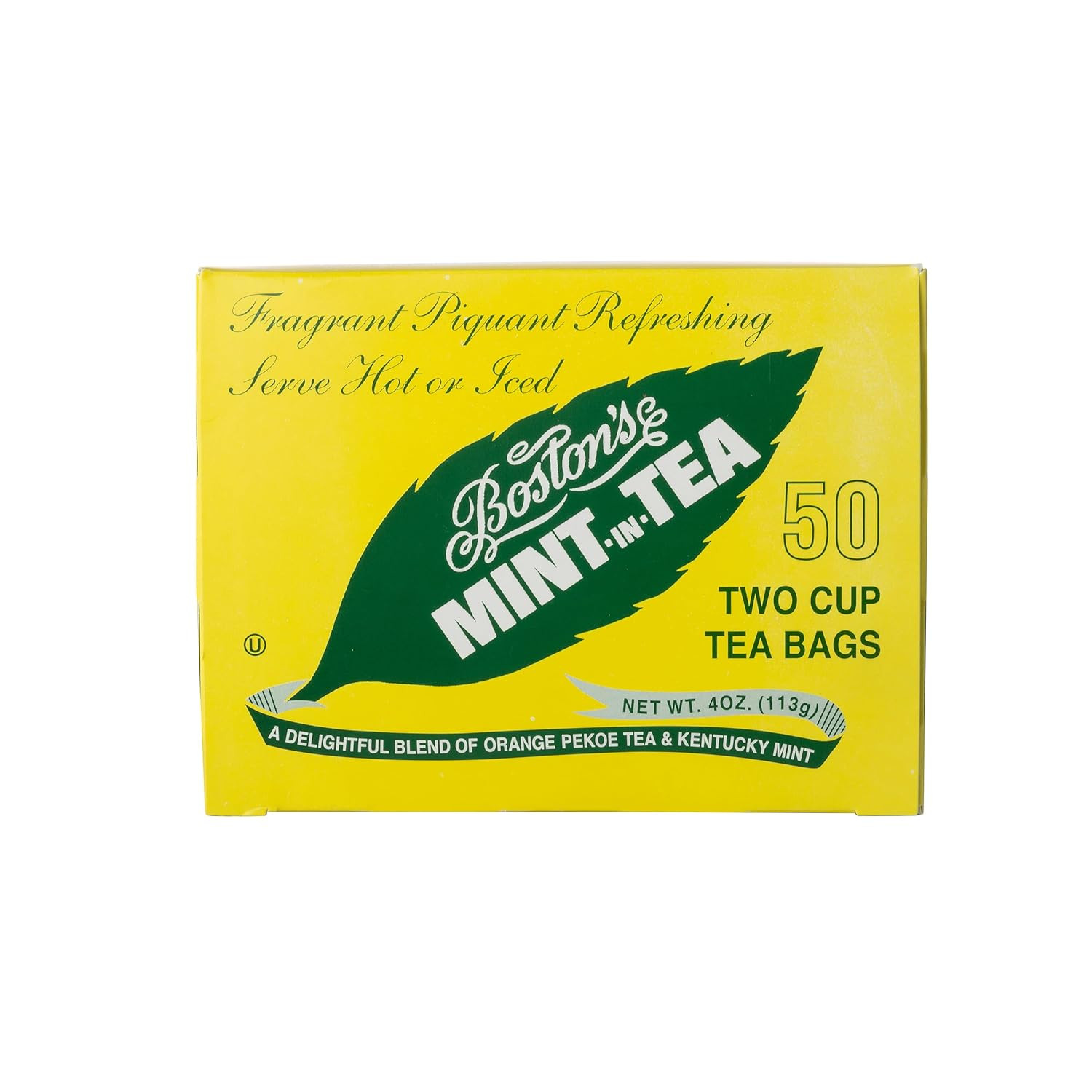 Boston’s Mint-In-Tea Bags 50 CT Orange Pekoe Kentucky Mint Two Cup New