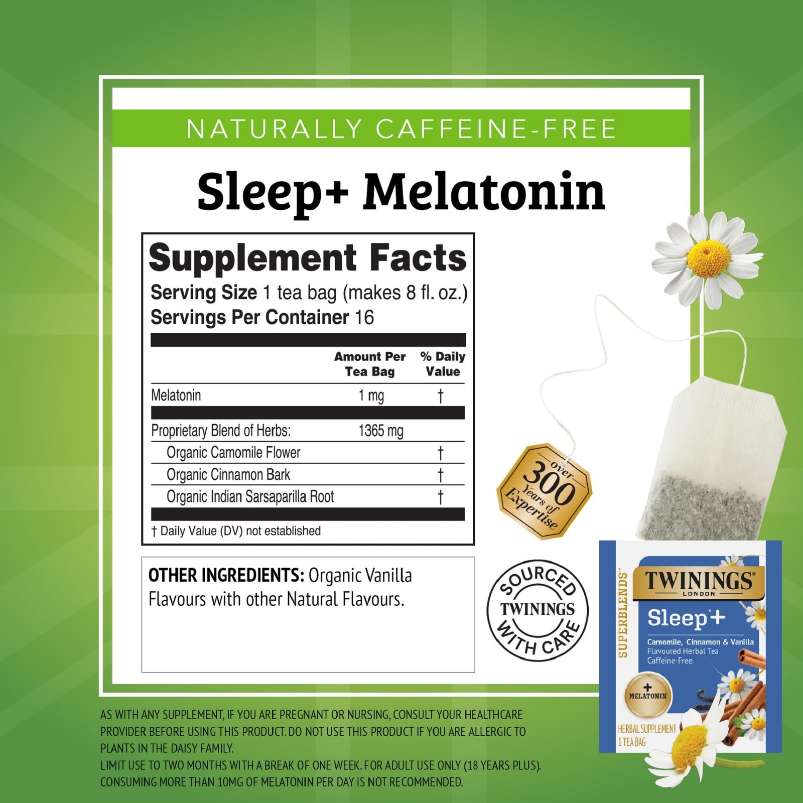 Twinings Superblends Sleep+ Herbal Tea with 1mg Melatonin, Camomile 96 Teabags