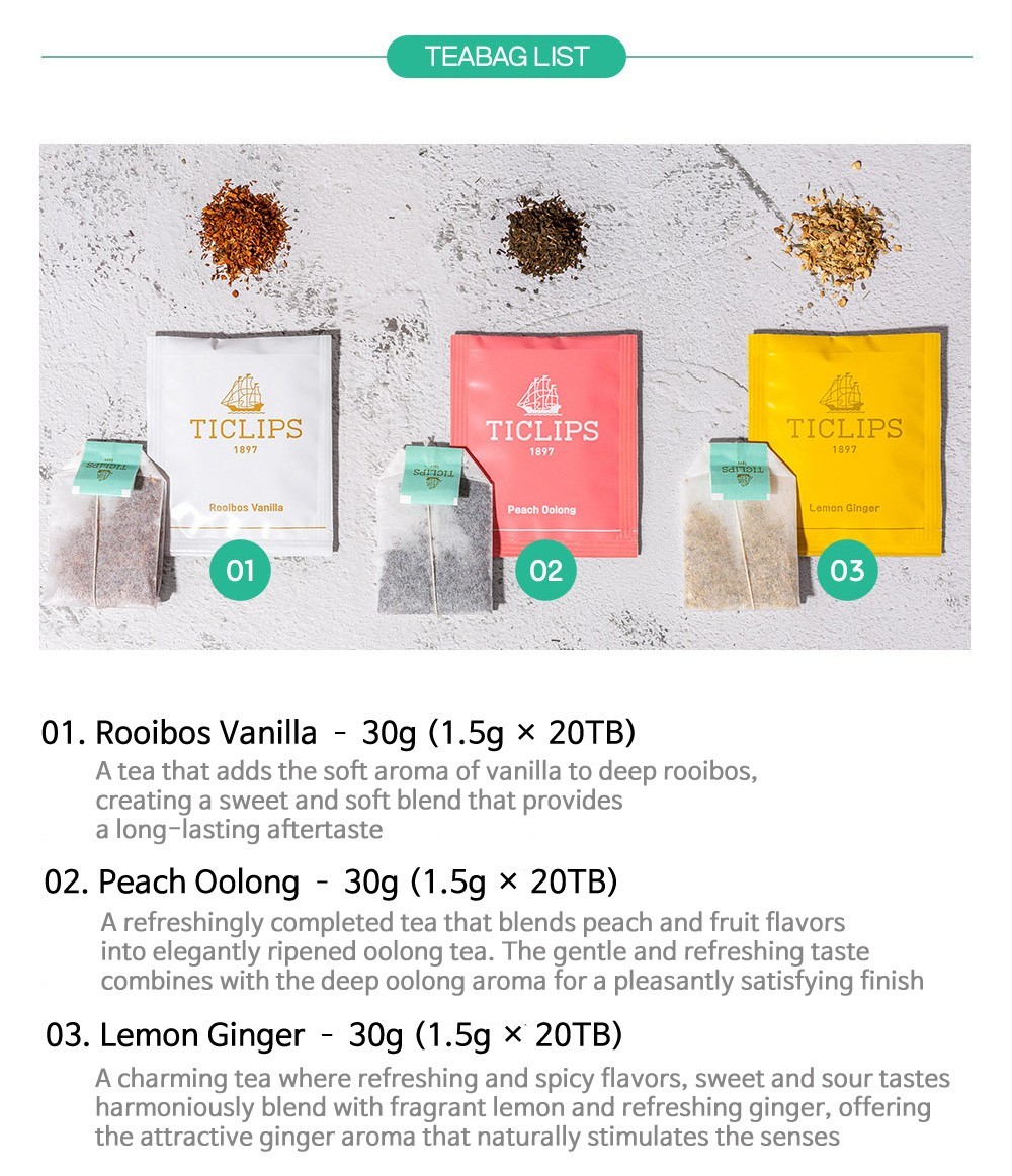 TICLIPS Premium Korean Tea 30g 20 Bags – Choose Your Favorite Flavor