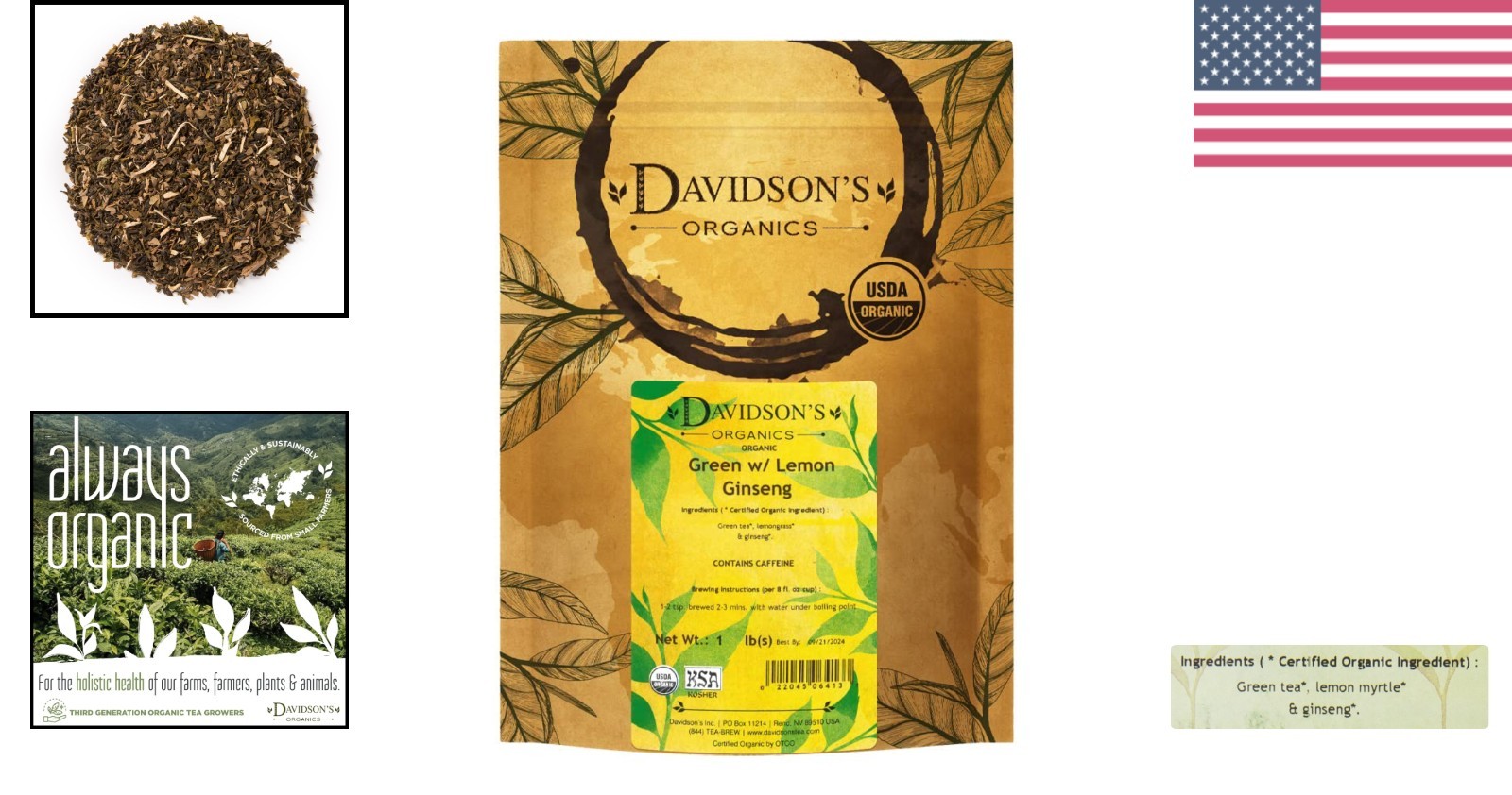 Sustainably Farmed Green Tea with Lemon Ginseng – 16 Ounce for Daily Rituals