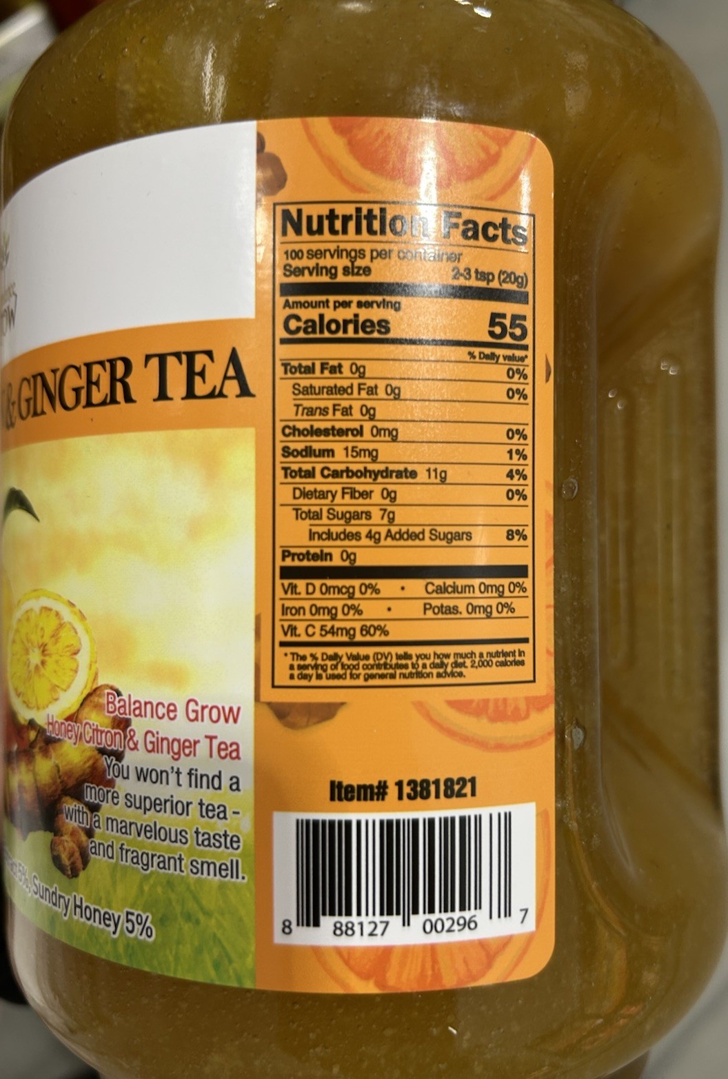 Balance Grow Honey Citron & Ginger Tea Mix 2kg, 100 Servings