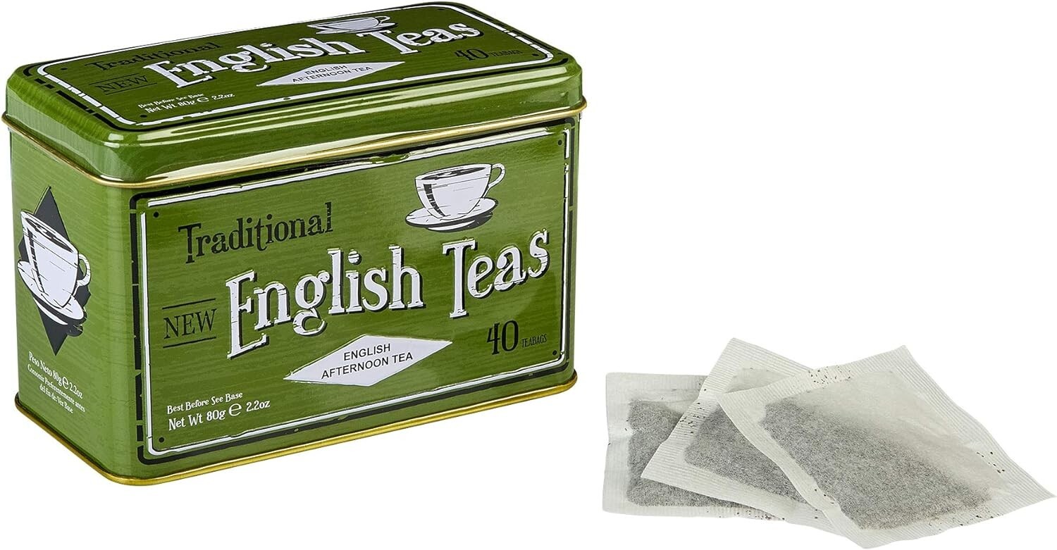 English Afternoon ☕️TEA☕️ 40 Bags in Embossed Vintage Green Tin 🆕🏷50% OFF SALE