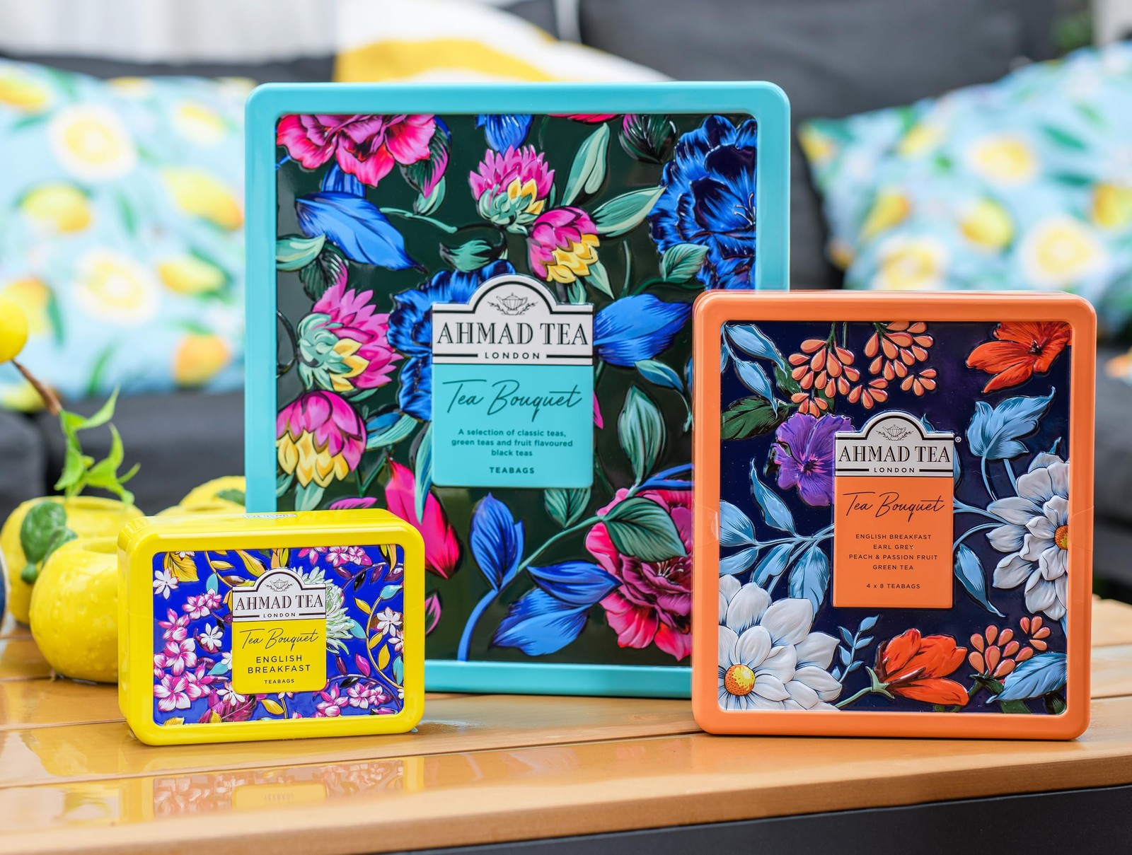 Floral Tea Tin Gift Yellow Caddy English Breakfast 10 Tea Bags Kitchen Cafe