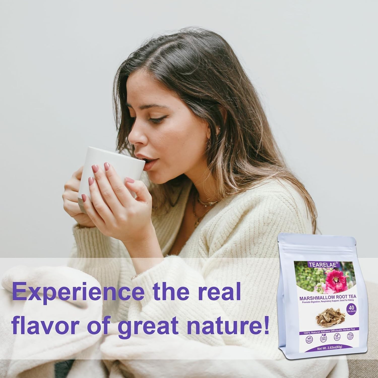 Marshmallow Root Tea Bags – 40 Count | Caffeine-Free Herbal Remedy