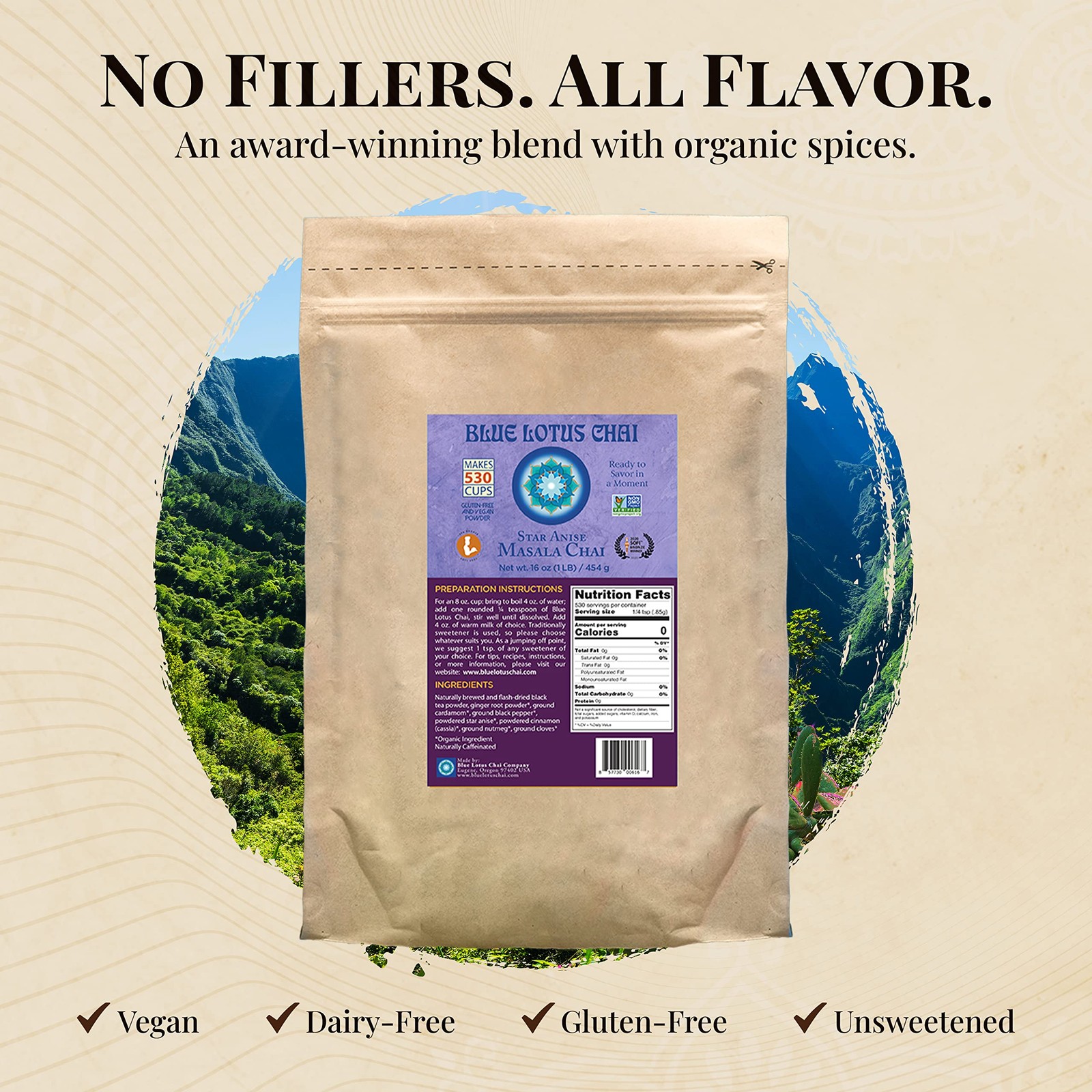 Blue Lotus Chai – Star Anise Masala Chai – Makes 530 Cups – 1 Pound Bulk Bag …