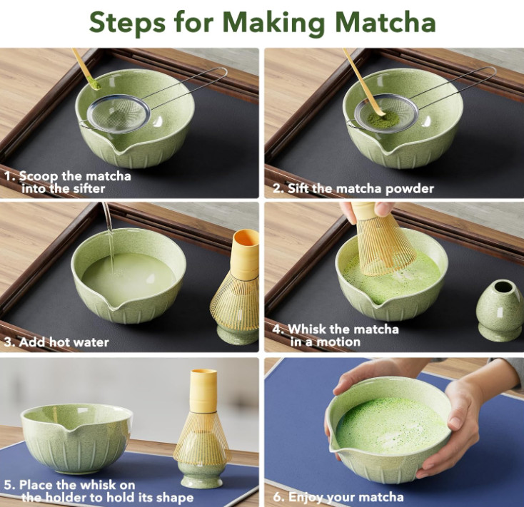 Matcha Whisk Set 7 Pcs – Ceramic Matcha Set – Elegant Matcha Kit Gift for Women