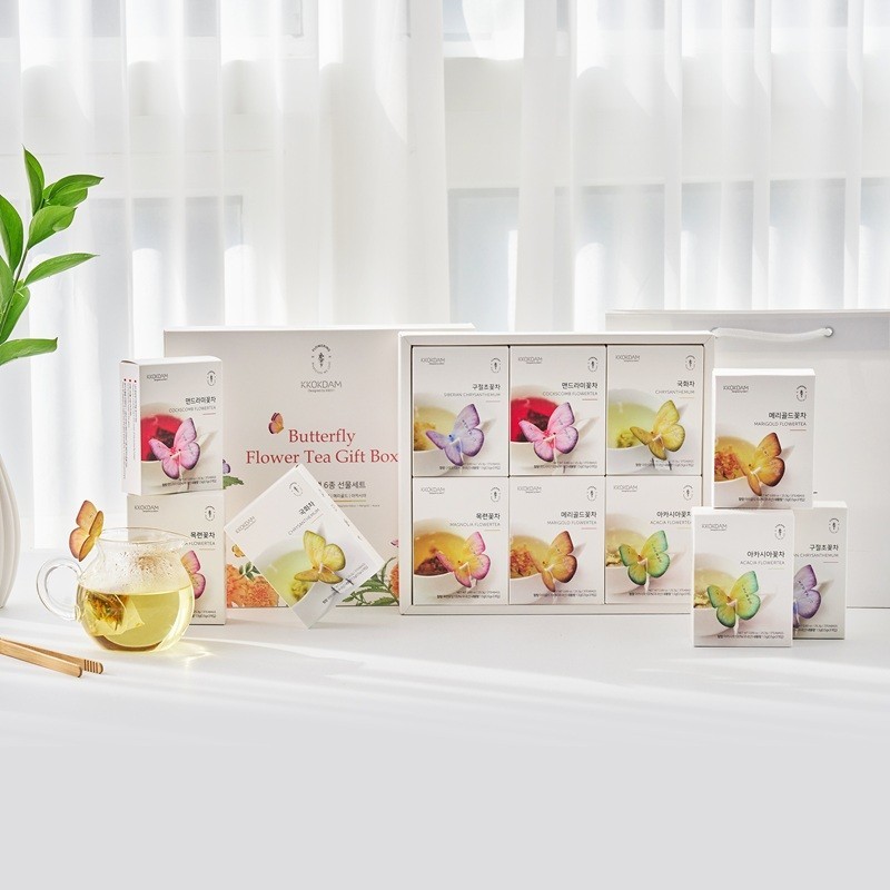 Kkokdam Butterfly Tea Bag Gift Set-Orange (6 flavor*3ea)