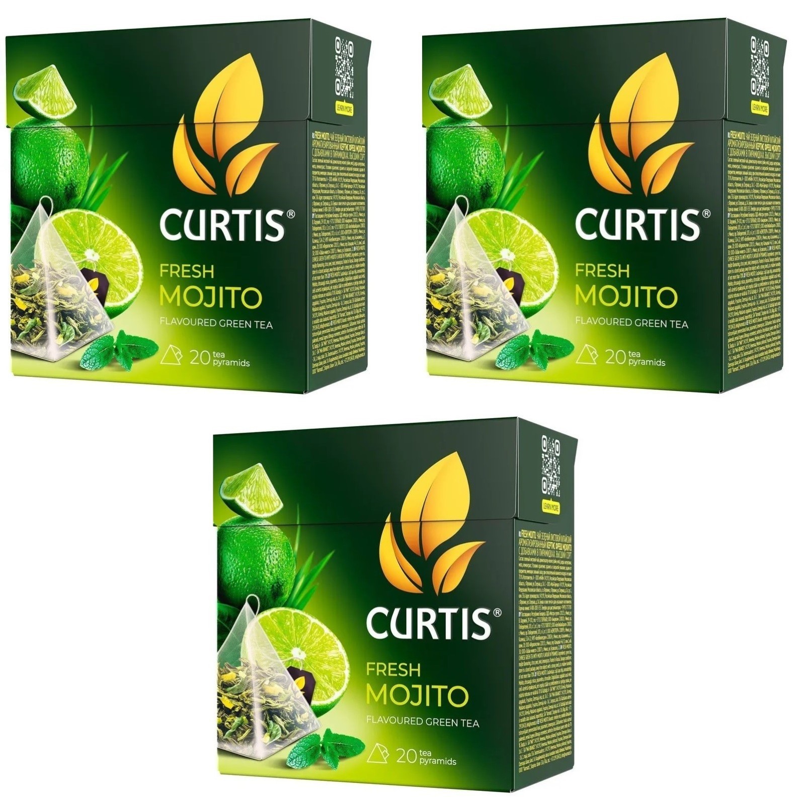 3 x CURTIS Green Tea Fresh Mojito LEMONGRASS MINT Pyramid Teabags 20 ct.
