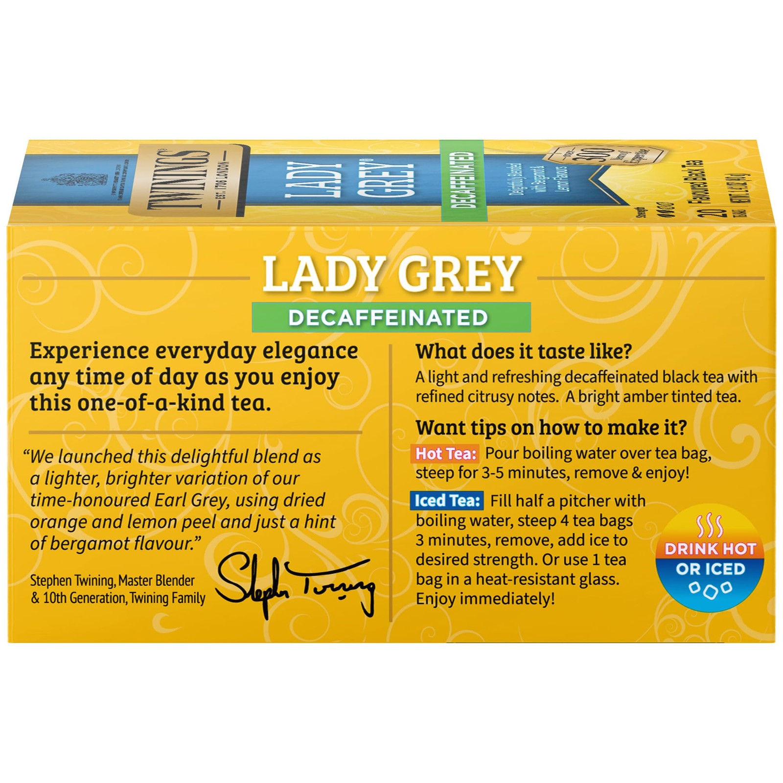 Twinings Decaffeinated Lady Grey Orange Lemon Peel Black Tea 20 Count Pack