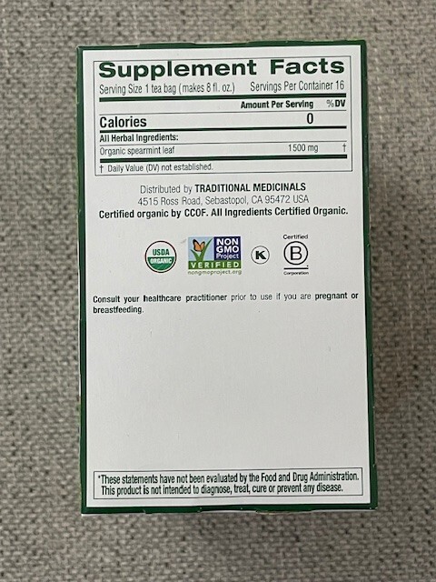 Traditional Medicinals Organic Spearmint Tea Bags *4 PACK***64 Wrapped Tea Bags*