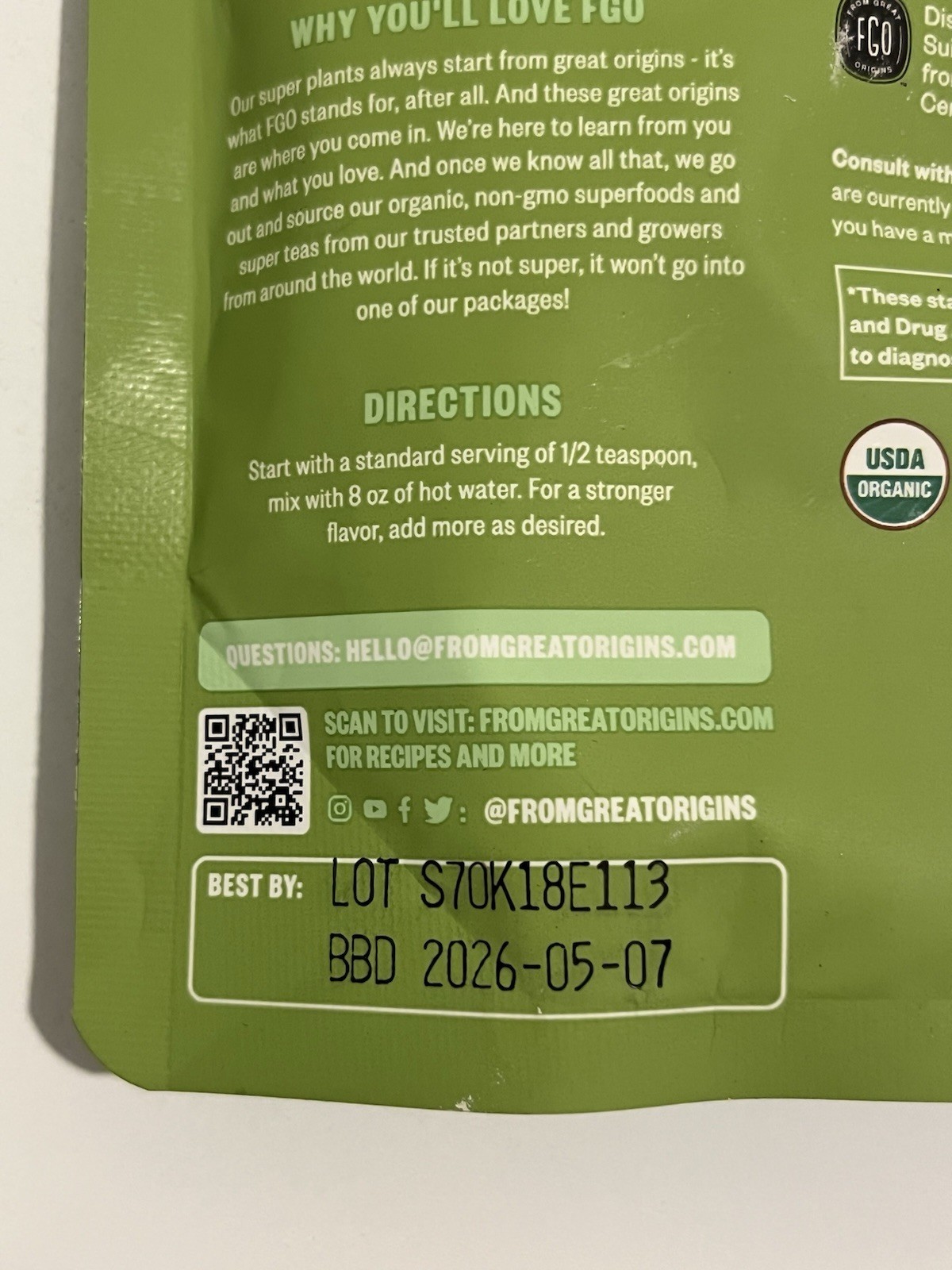 FGO Organic Matcha Green Tea Powder, Japanese Culinary 4 Oz (Pack of 1) SEALED