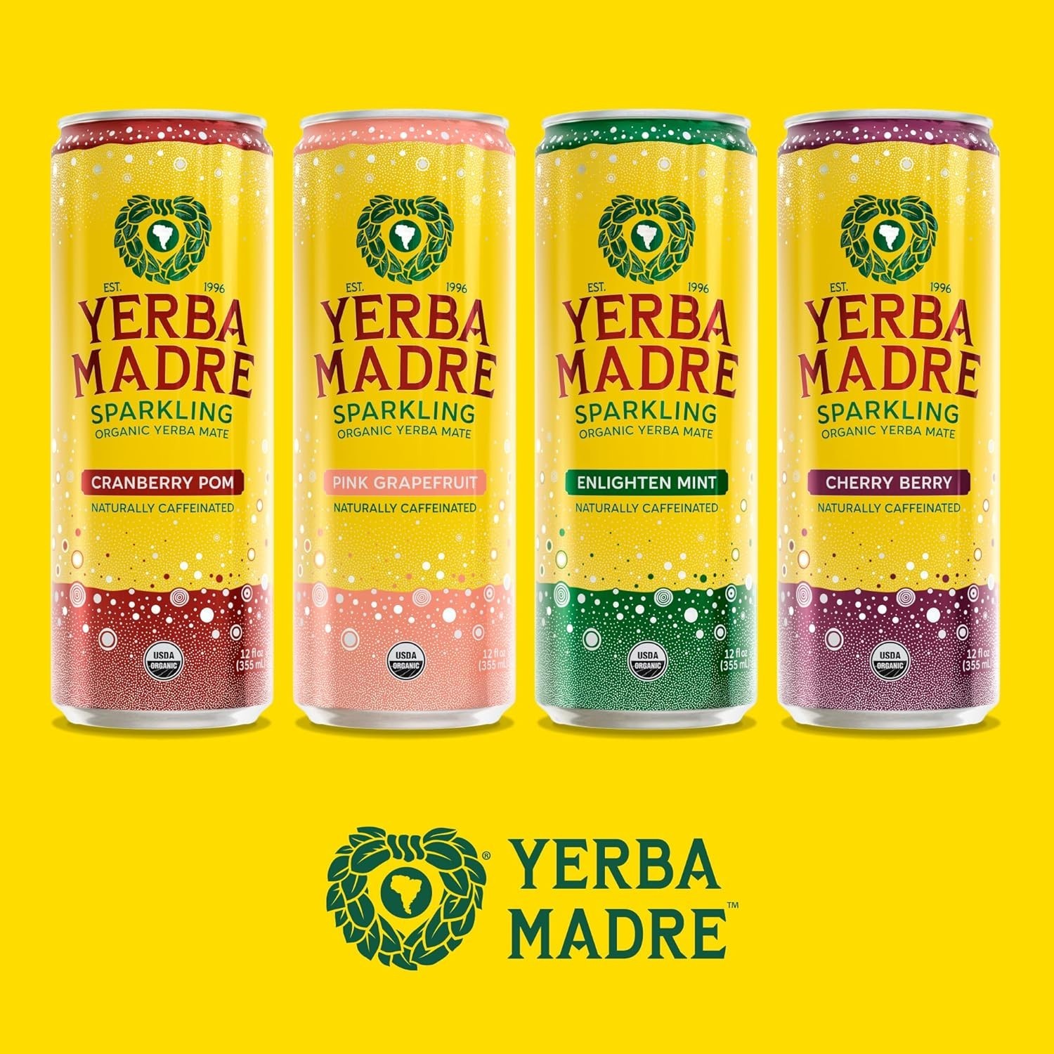 Yerba Madre Organic Sparkling Yerba Mate, Pink Grapefruit, 115Mg Natural Plant B