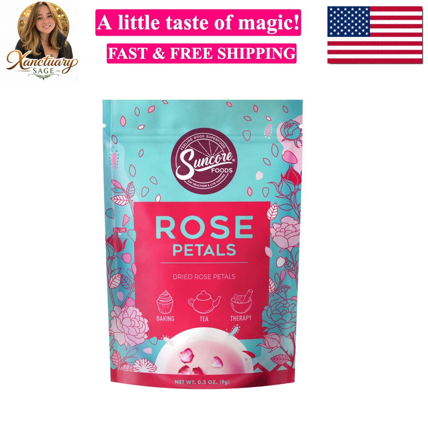 Dried Rose Petals Bloom, Caffeine-Free Tea, Gluten-Free, Non-GMO, 0.3oz 1 Pack