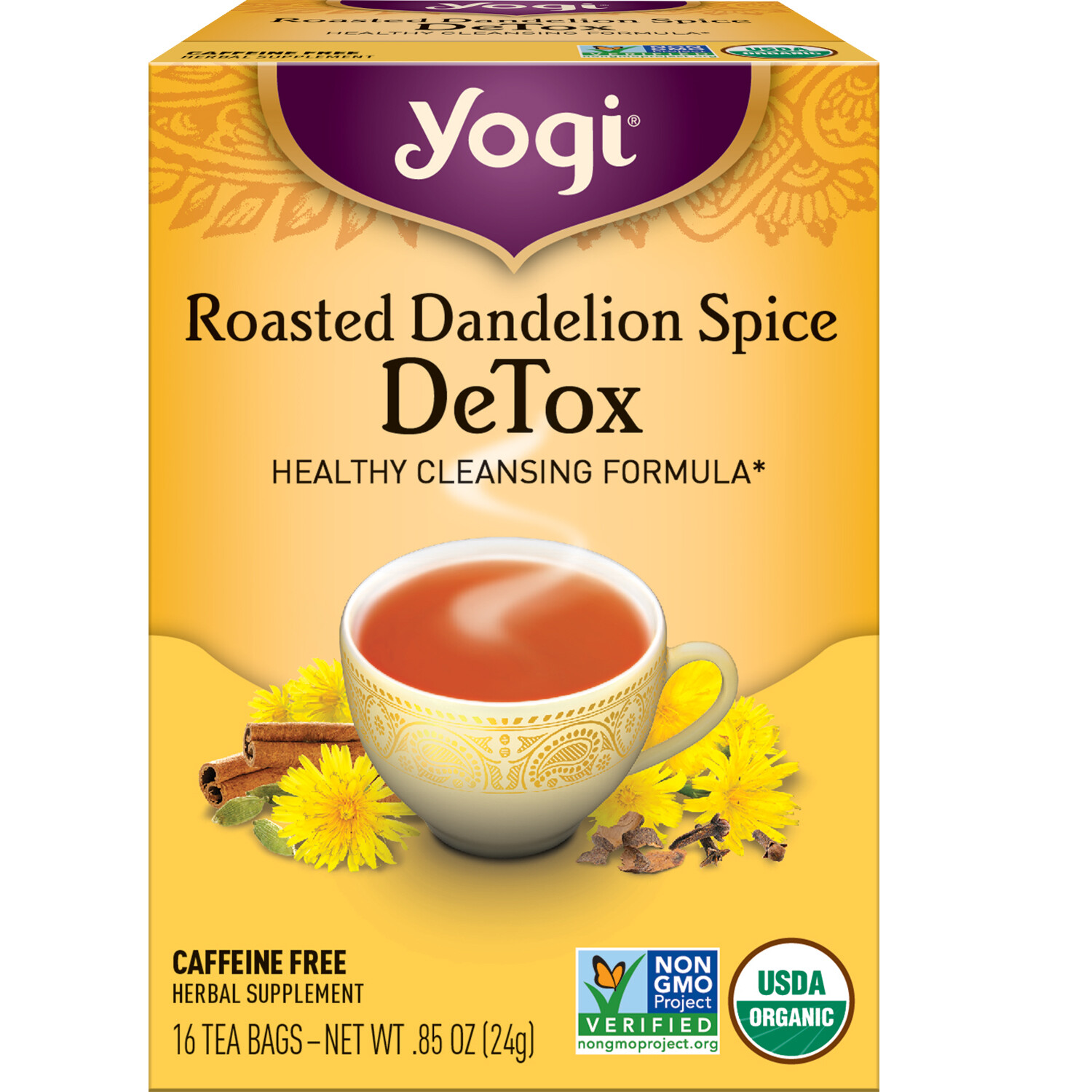 Yogi Tea – Roasted Dandelion Spice DeTox Tea (4 Pack) – 64 Organic Tea Bags