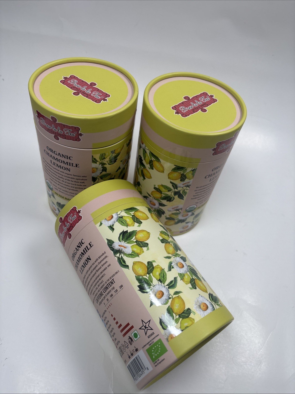 BREW LA LA 🫖 ORGANIC CHAMOMILE LEMON GREEN TEA 🫖 3 Containers = 120 Tea Bags