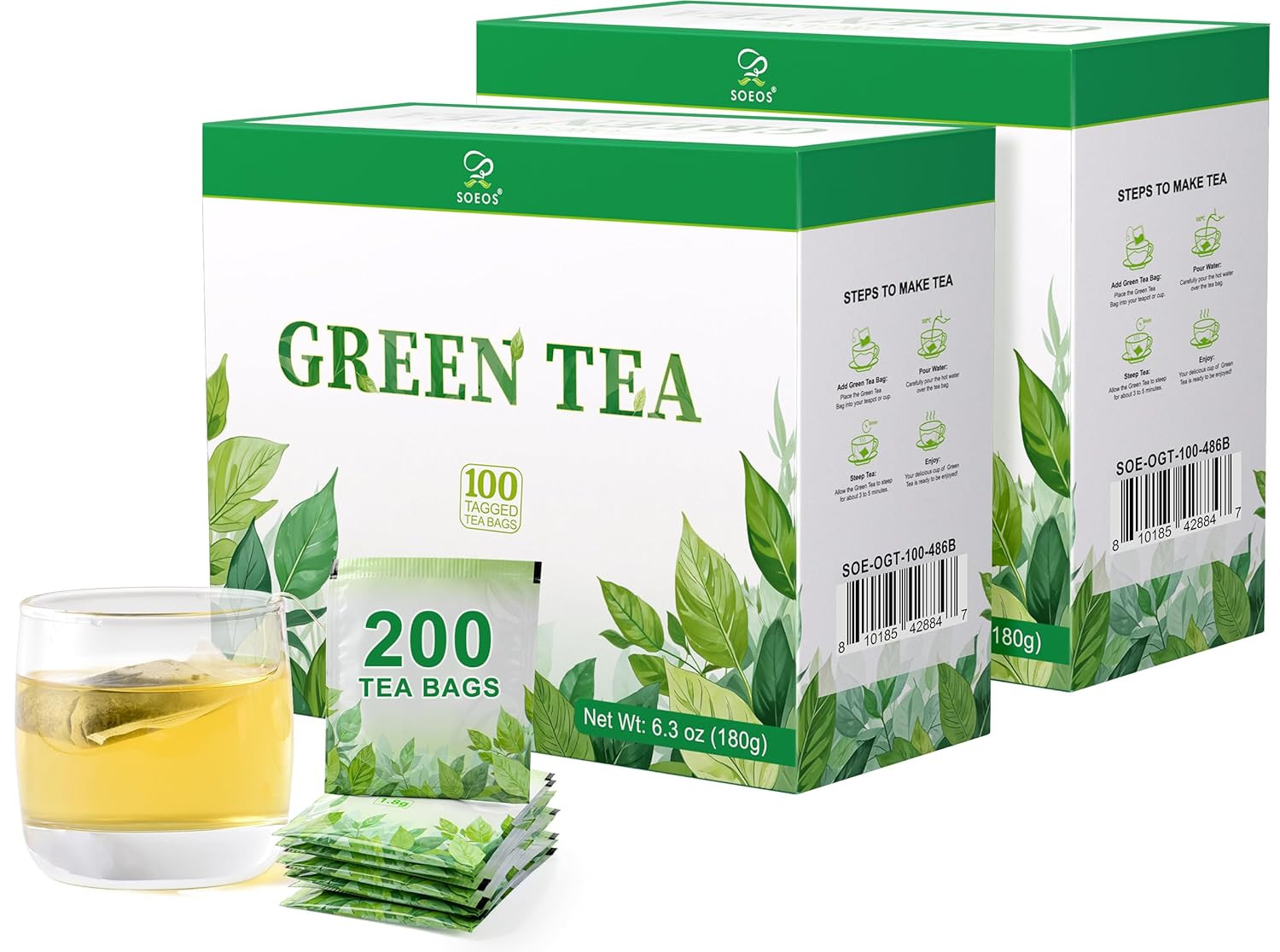 Organic Green Tea, 6.3 Oz (180G), 100 Tea Bags, Refreshing and Fragrant, Sustain