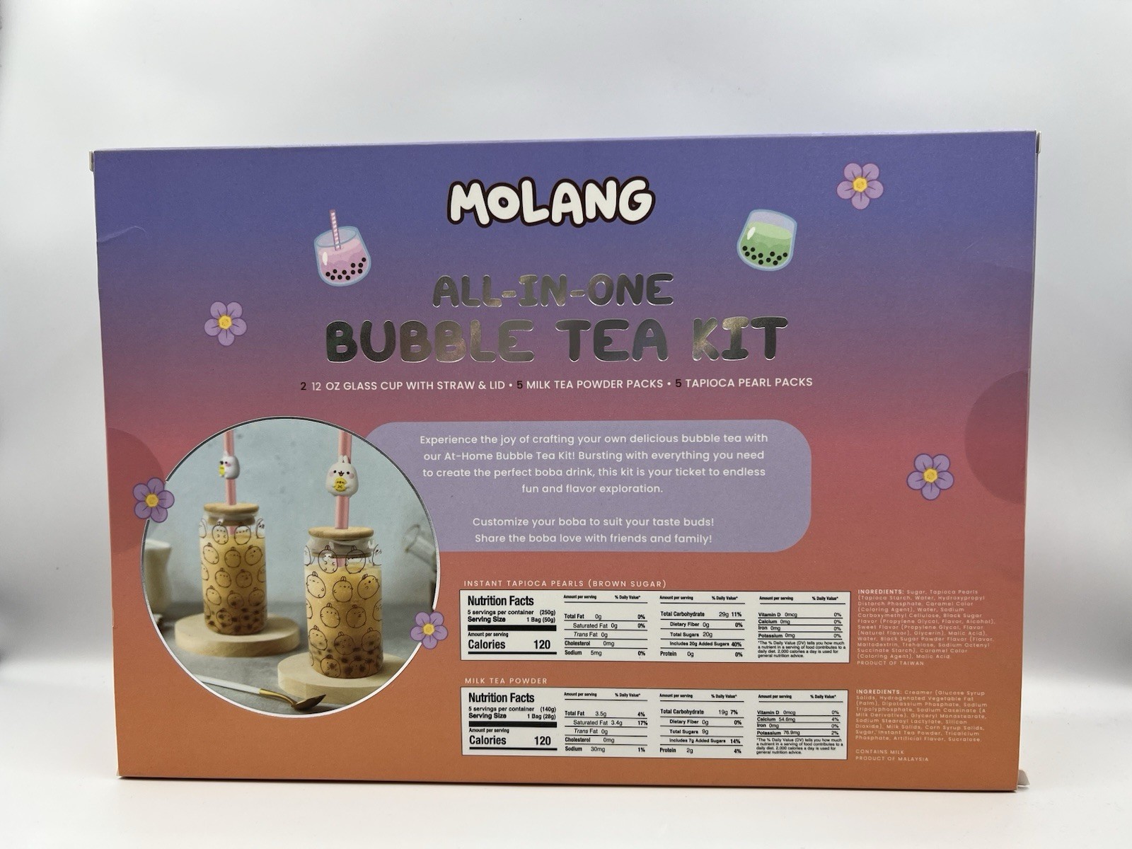 Molang All-In-One Bubble Tea Kit Brown Sugar 6 Milk Tea 6 Tapioca 2 Glasses