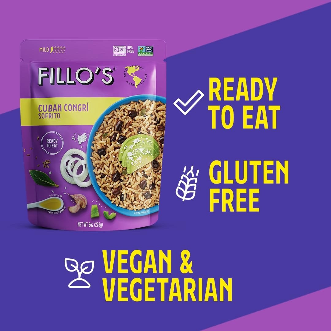 24 Fillo’s Cuban Congri – Black Beans and Rice, Ready to Eat Rice w/ Beans, 8 oz