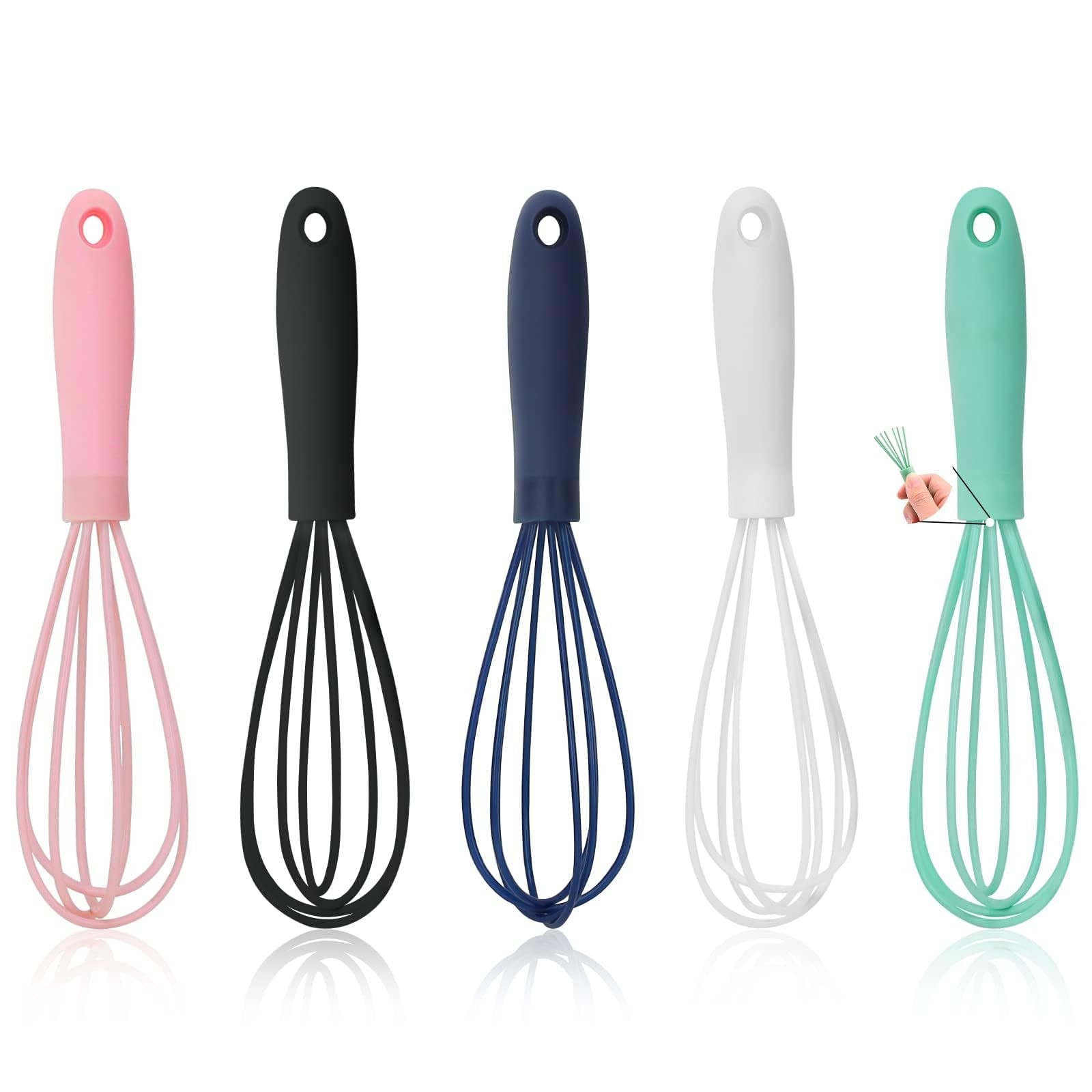 5 Pcs Silicone Mini Whisk – Stainless Steel Dough Whisk, Non Stick Multicolor