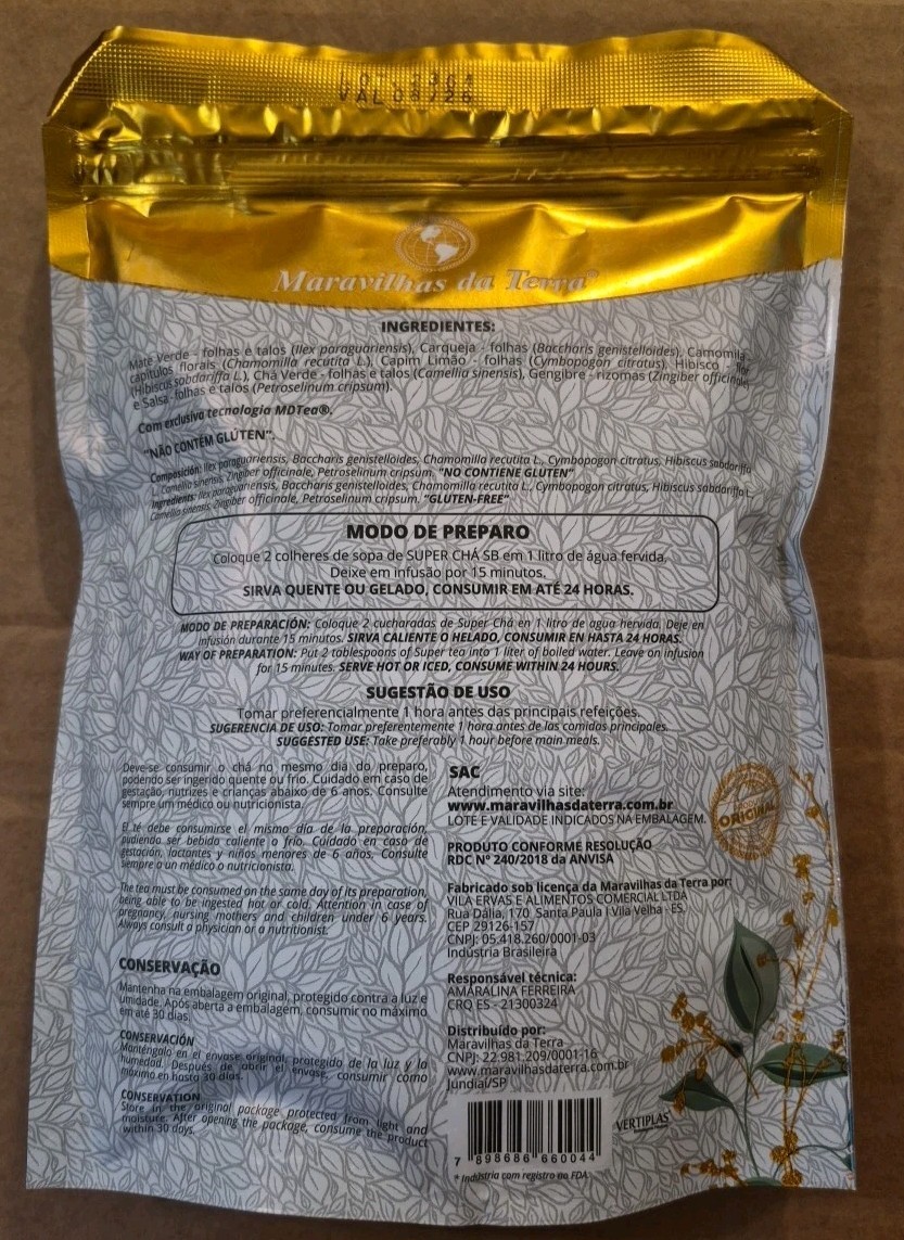 (2) Maravilhas da Terra Superchá SB Herbal Loose Leaf Detoxifying Tea 120g x2