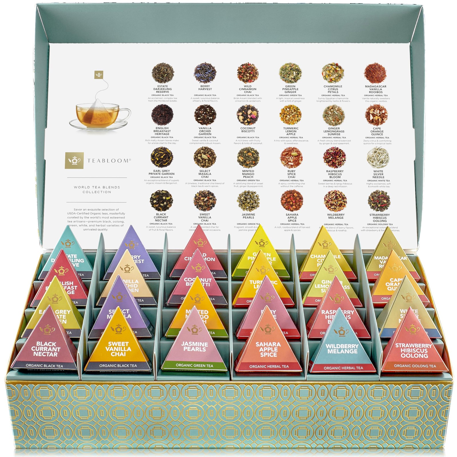 Teabloom – Worlds Finest Pyramid Tea Collection, 24 Varieties of USDA Certifi…