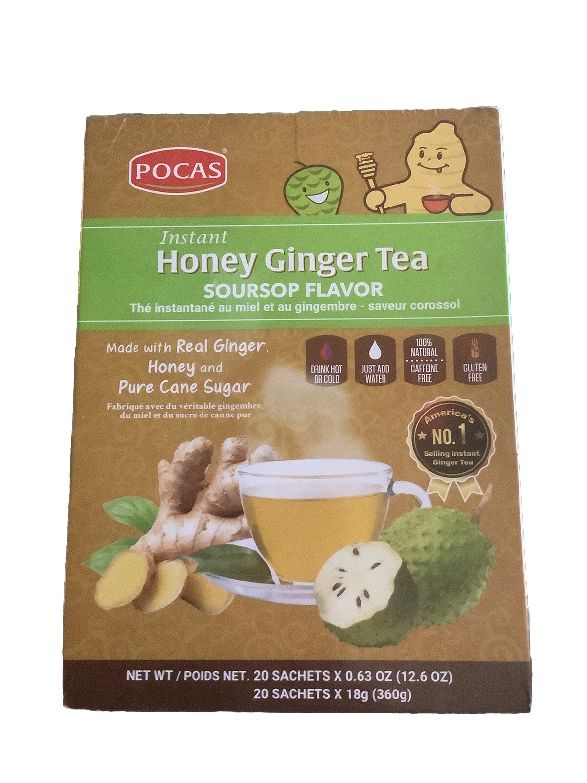 Pocas Honey Ginger Tea original Made w/ Real Ginger &Pure Cane Sugar 20 Bag In