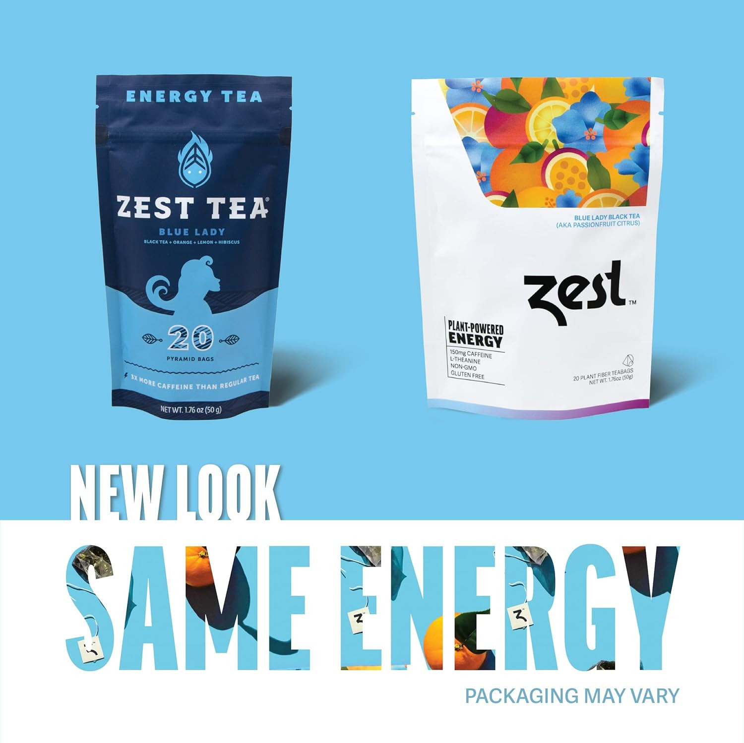 Zest 150mg High Caffeine Energy Leaf Blend – Blue Lady Black Tea – 20 Pack Bag –