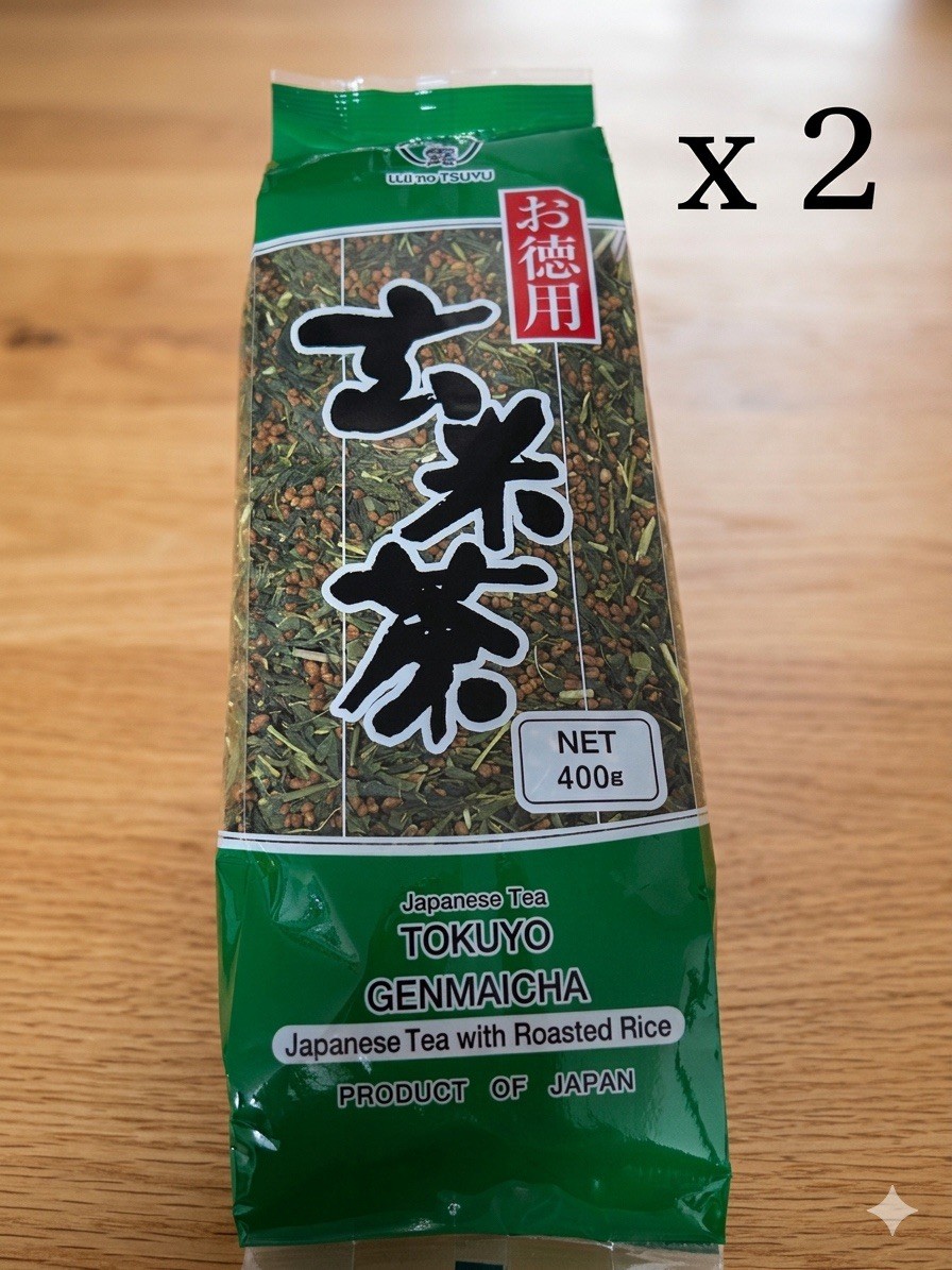 Two Pack (2) Japanese Ujinotsuyu Tokuyo Green Tea Roasted Rice GenmaiCha,14.1oz