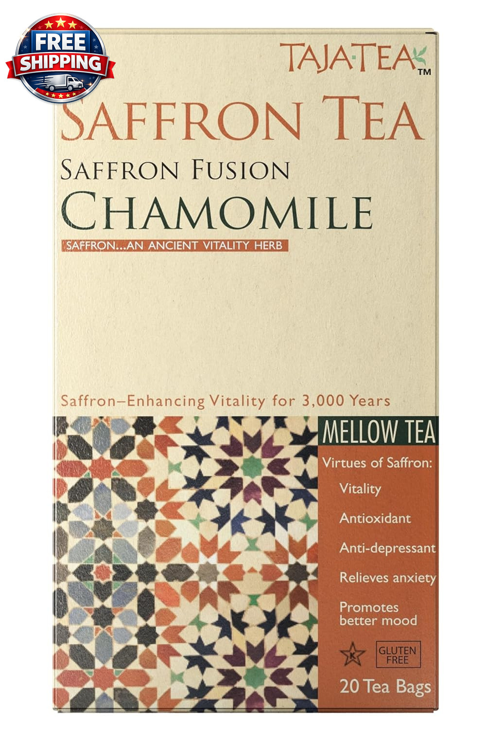 Taja Saffron Tea – Saffron Fusion Chamomile Tea, Mellow Blend for Emotional Well