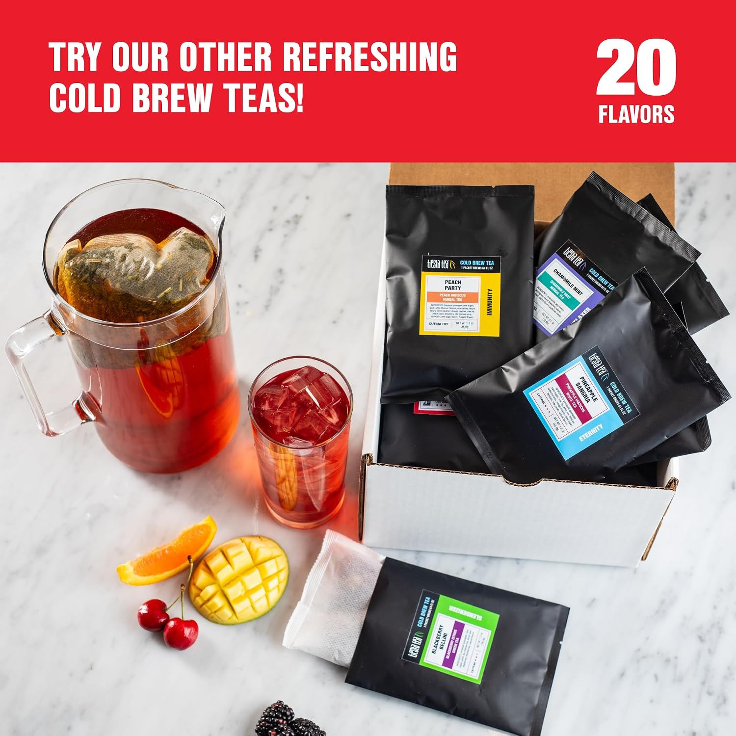 Peach Green Tea Cold Brew Packets 10 Pack Makes 64 oz Pitcher Caffeinated Iced