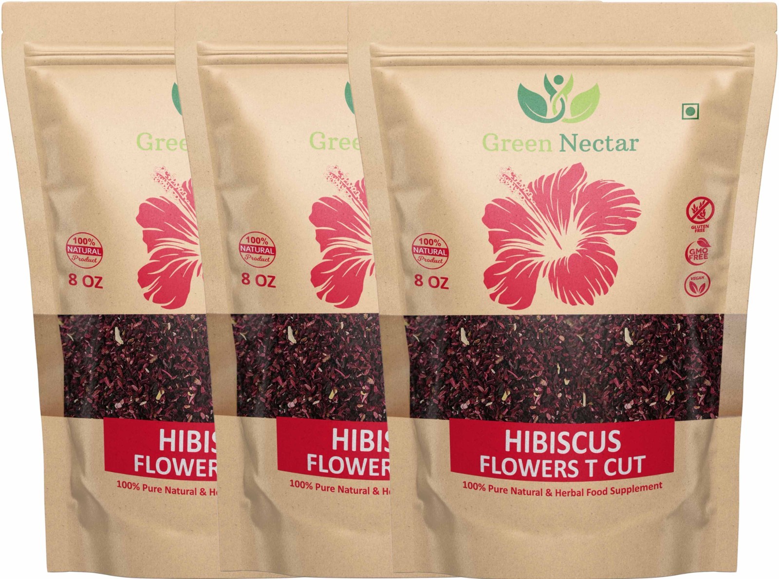 Hibiscus Flowers Tea Cut (Crushed, Dried, 8 OZ) – No Preservatives(3 pack)