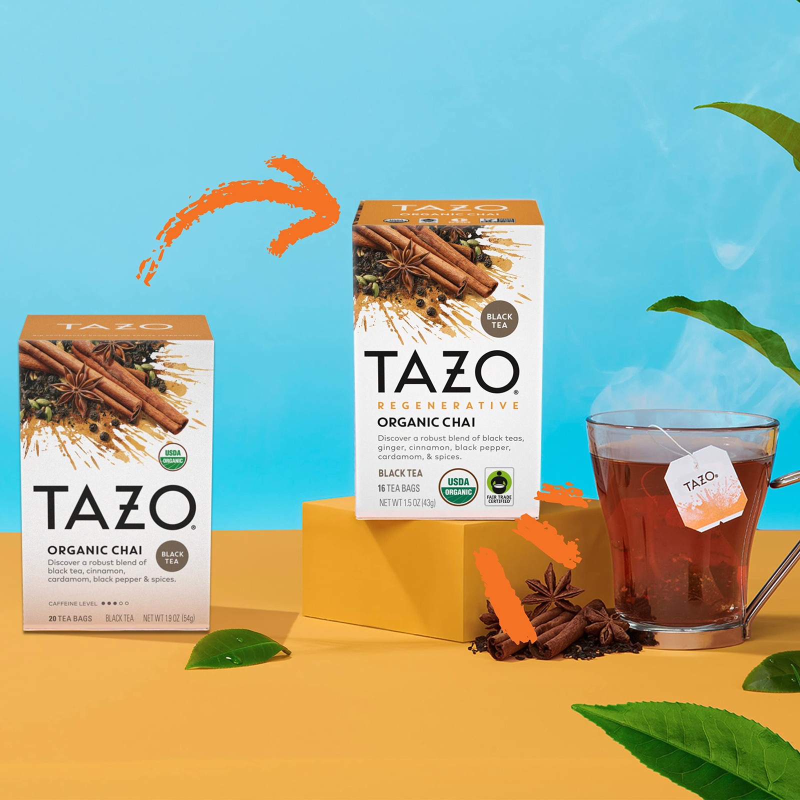 TAZO Tea Bags, Black Tea, Regenerative 32 Bags (Pack of 2), Organic Chai