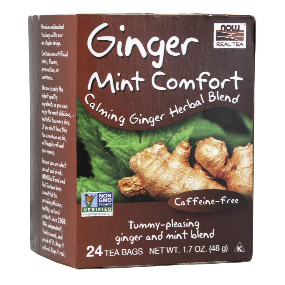 NOW Foods Give a Tea Ginger Mint Comfort Tea, Caffeine-Free, Calming, 24-Count