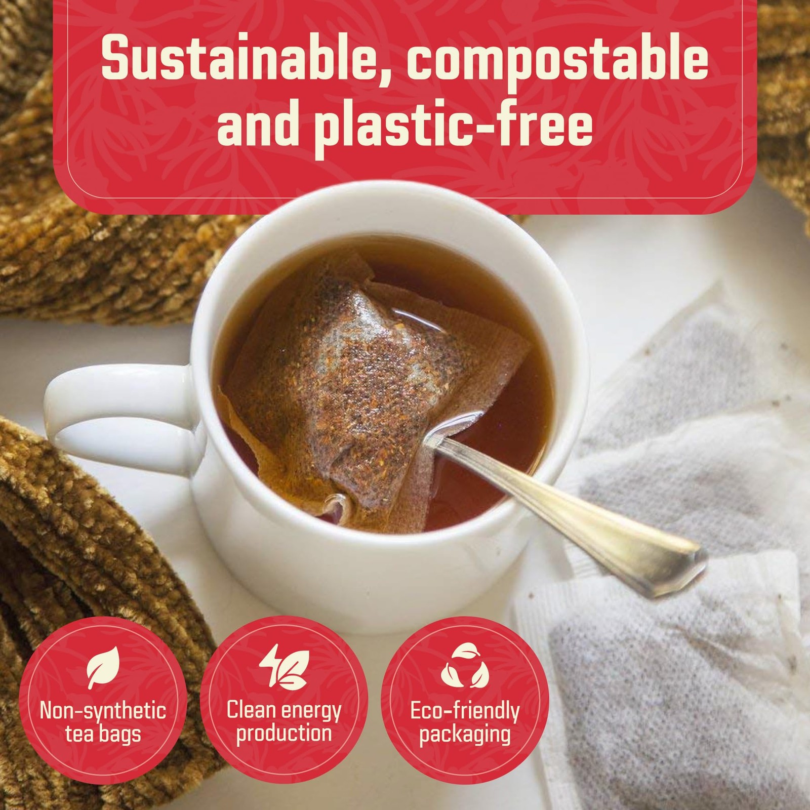 Red Rooibos Tea 100 Teabags USDA Organic – Naturally Caffeine Free –
