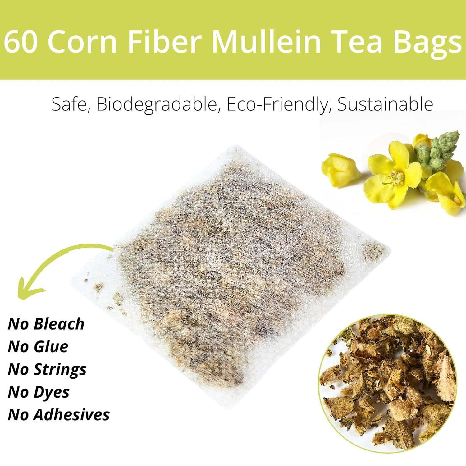 60 Mullein Leaf Tea Bags for Lungs, Vitalforest 100% Pure Mullein Mullins Detox