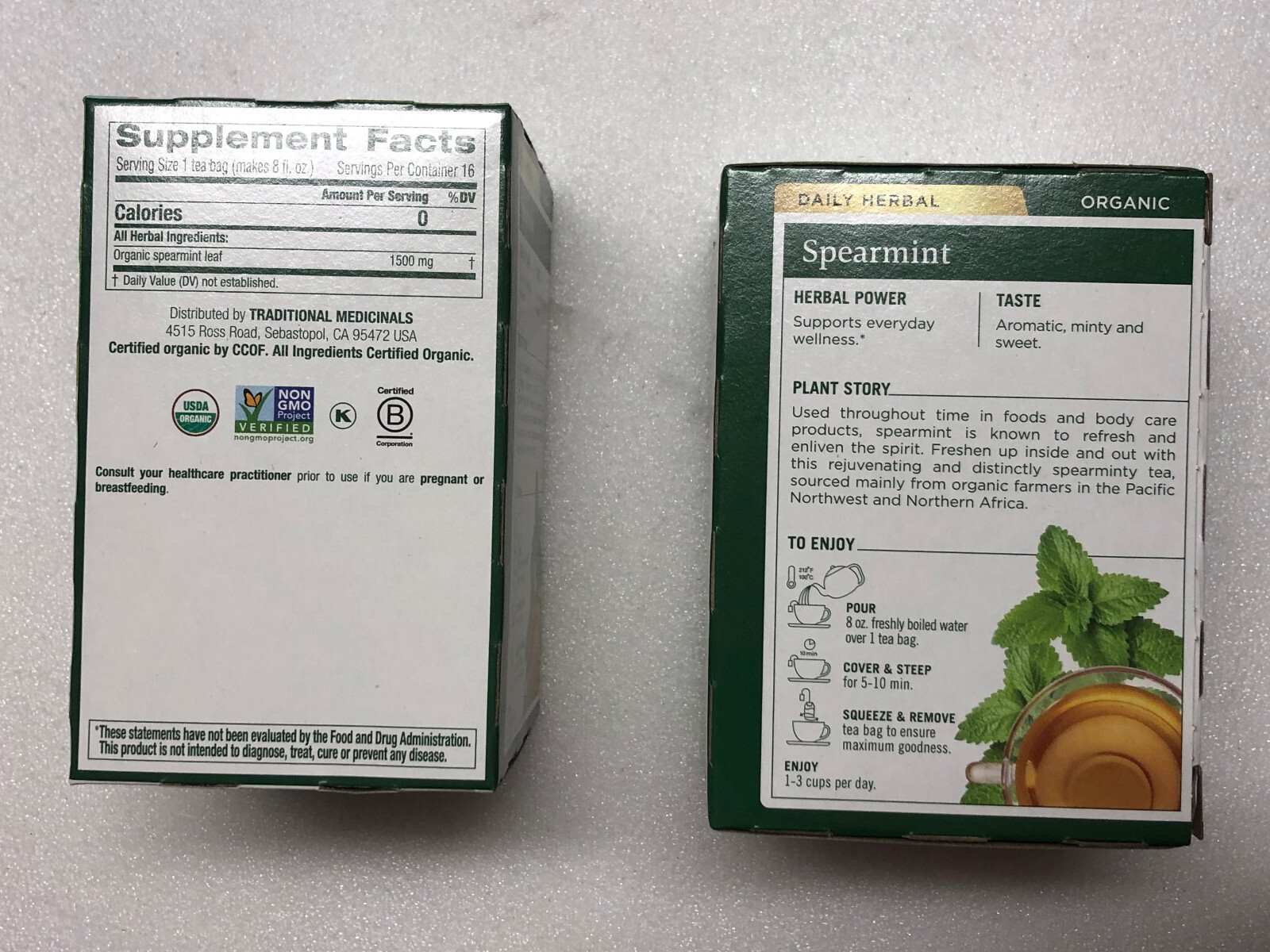 2 pack Traditional Medicinals Organic Spearmint Tea 16 Bags