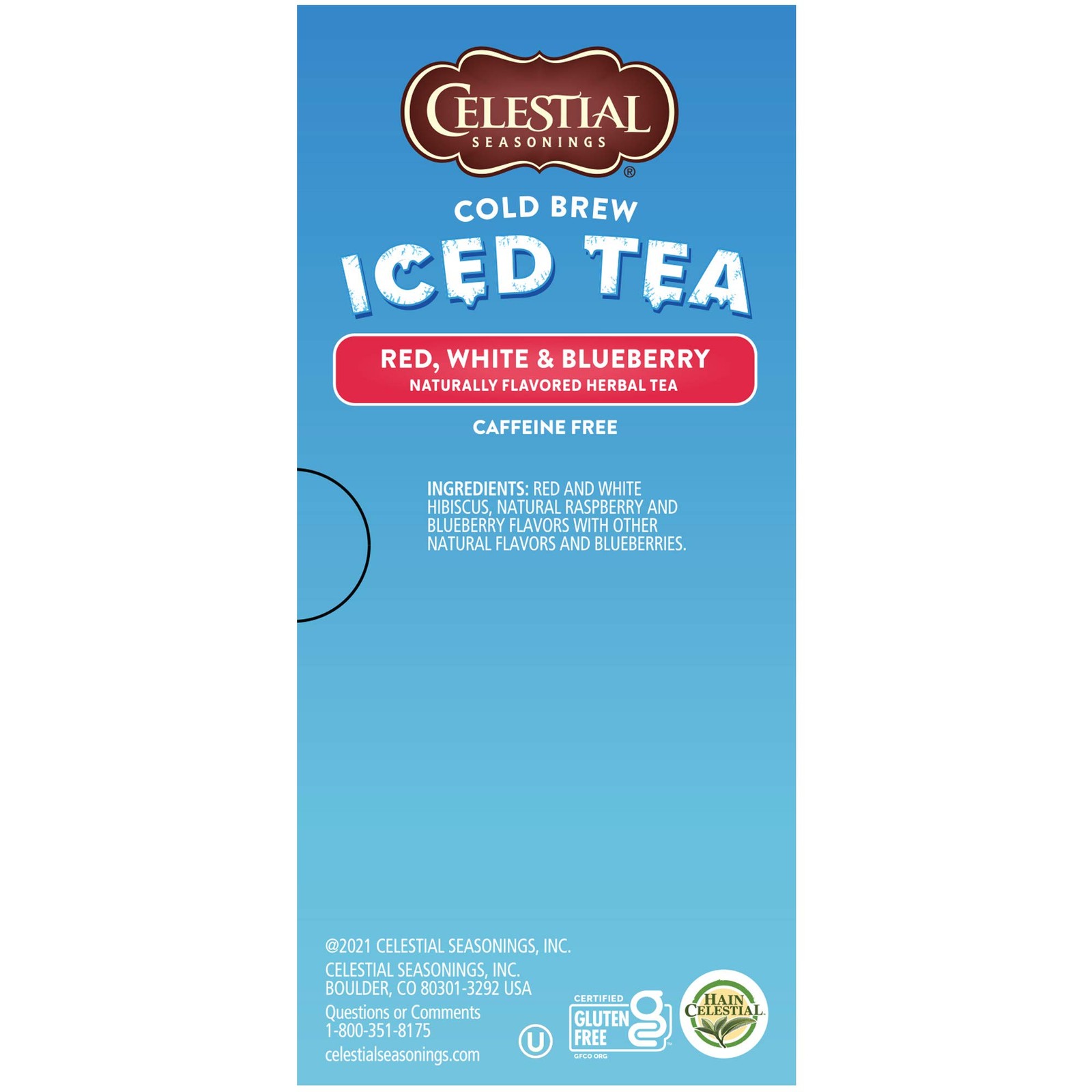 Red White Blueberry Herbal Tea Cold Brew 18 Count Caffeine Free Bags