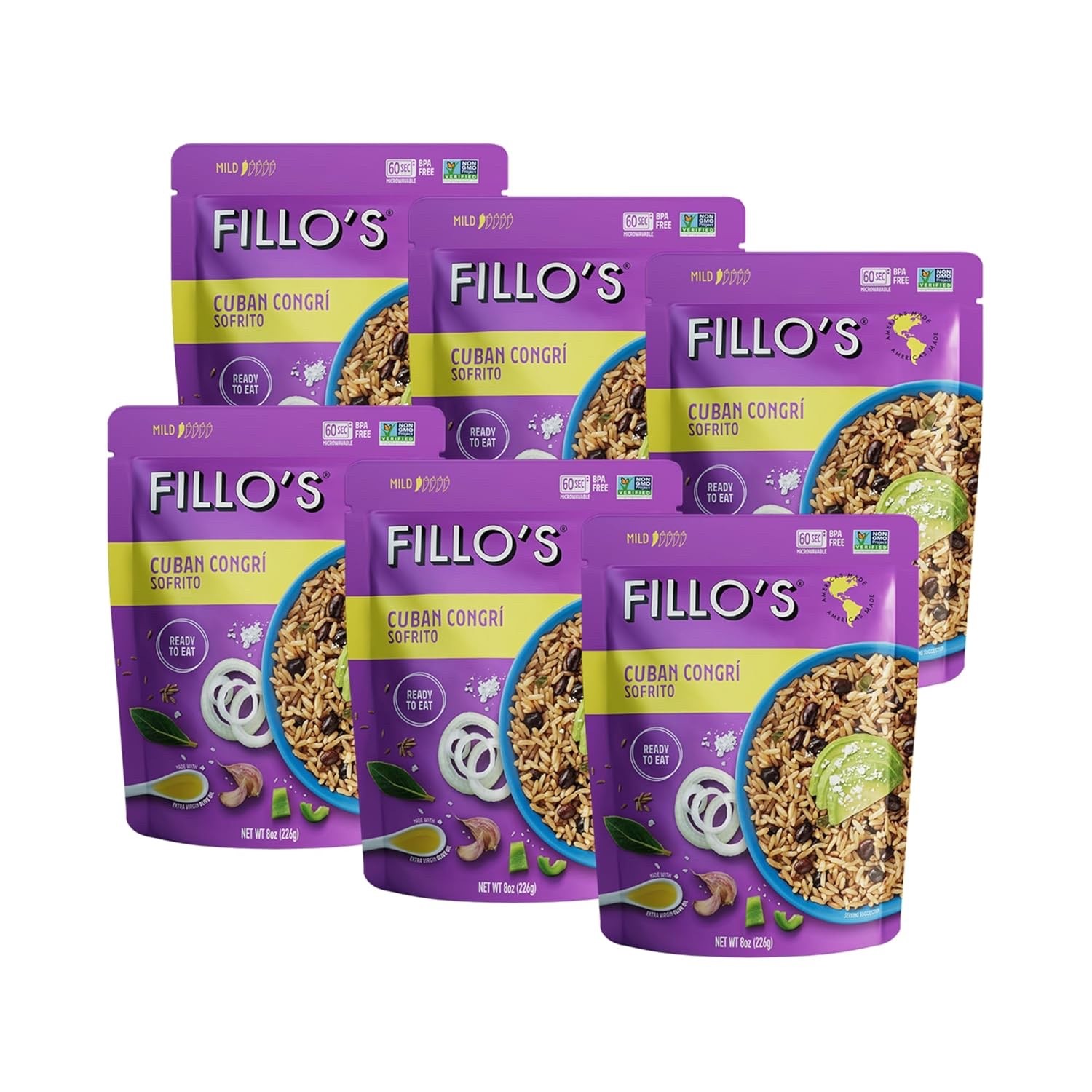 24 Fillo’s Cuban Congri – Black Beans and Rice, Ready to Eat Rice w/ Beans, 8 oz