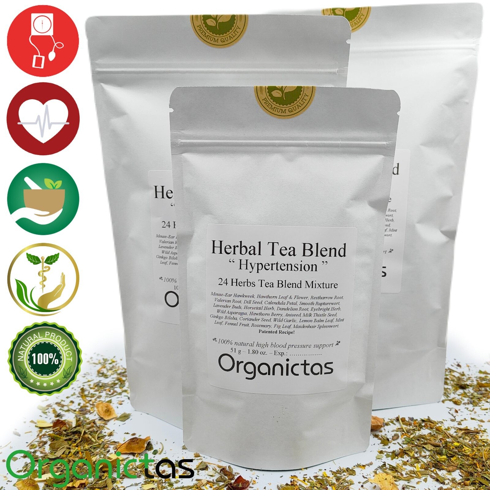 Organic Tea for High Blood Pressure – 24 Herbs Blend to lower BP naturally 100g