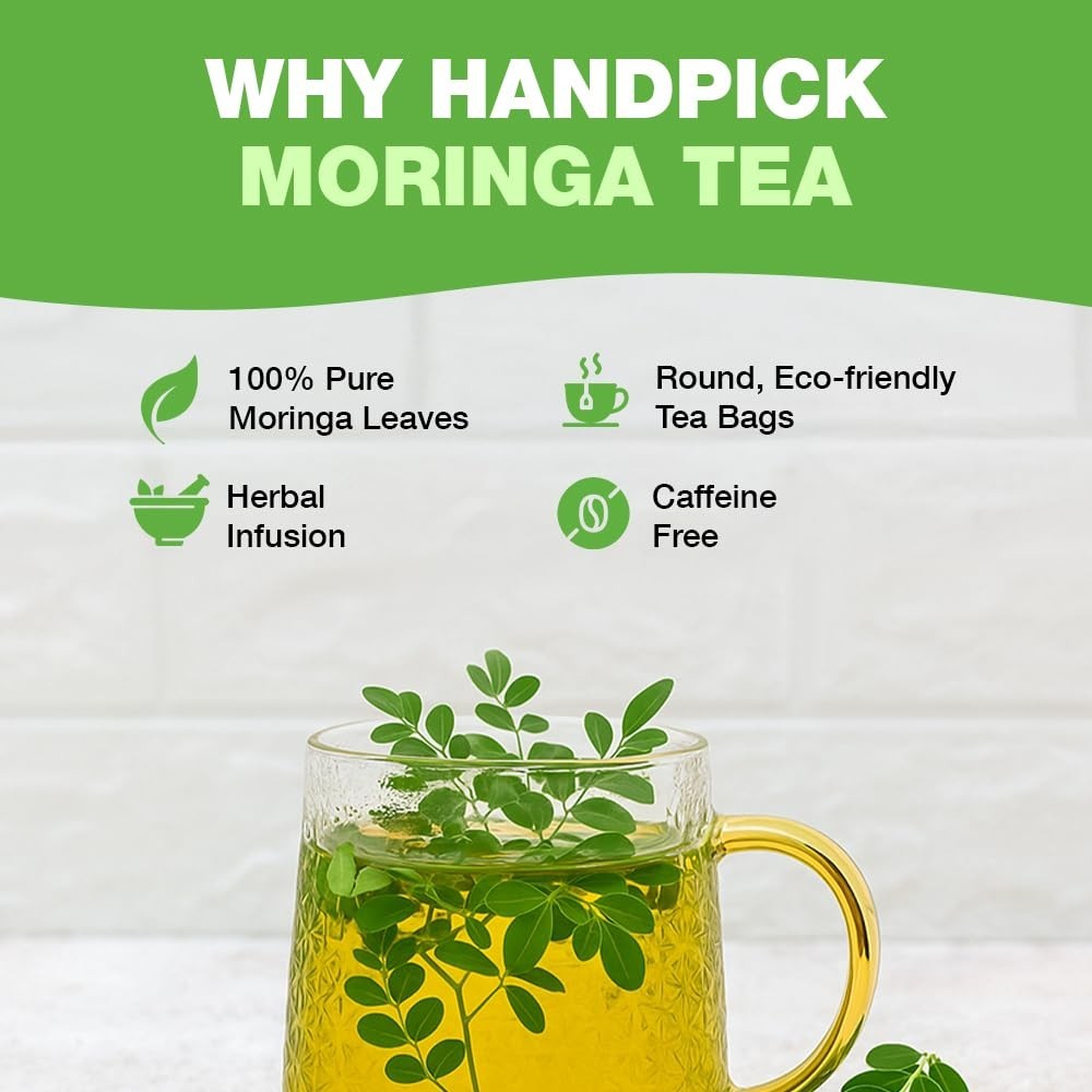 Organic Moringa Tea Bags (100 Count) Caffeine Free, Non GMO